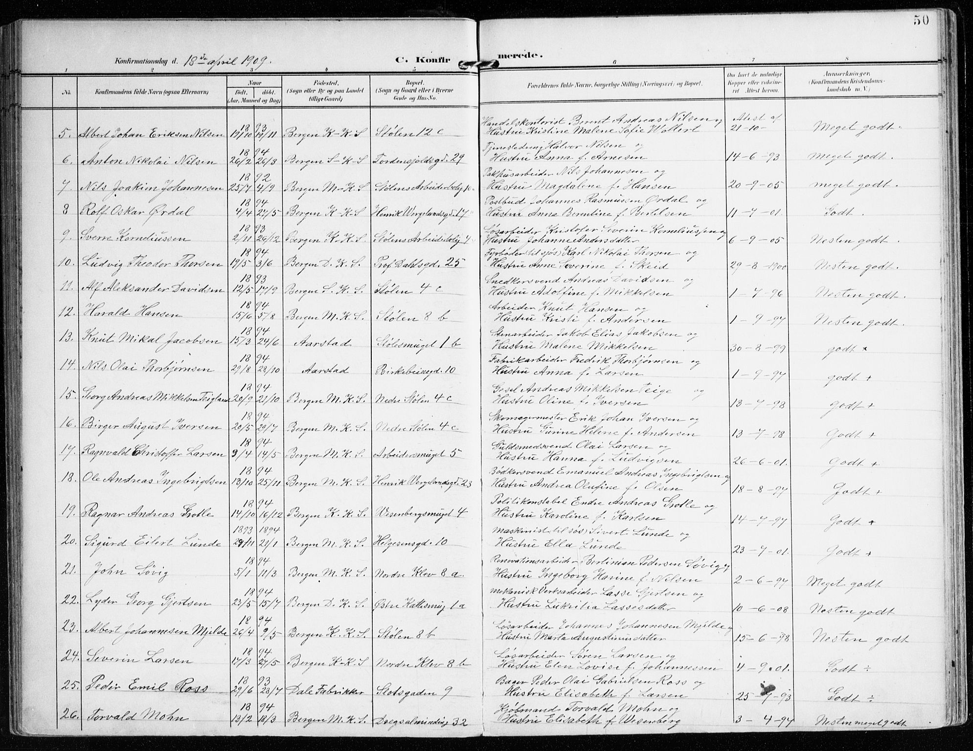 Mariakirken Sokneprestembete, AV/SAB-A-76901/H/Haa/L0014: Parish register (official) no. C 2, 1900-1916, p. 50