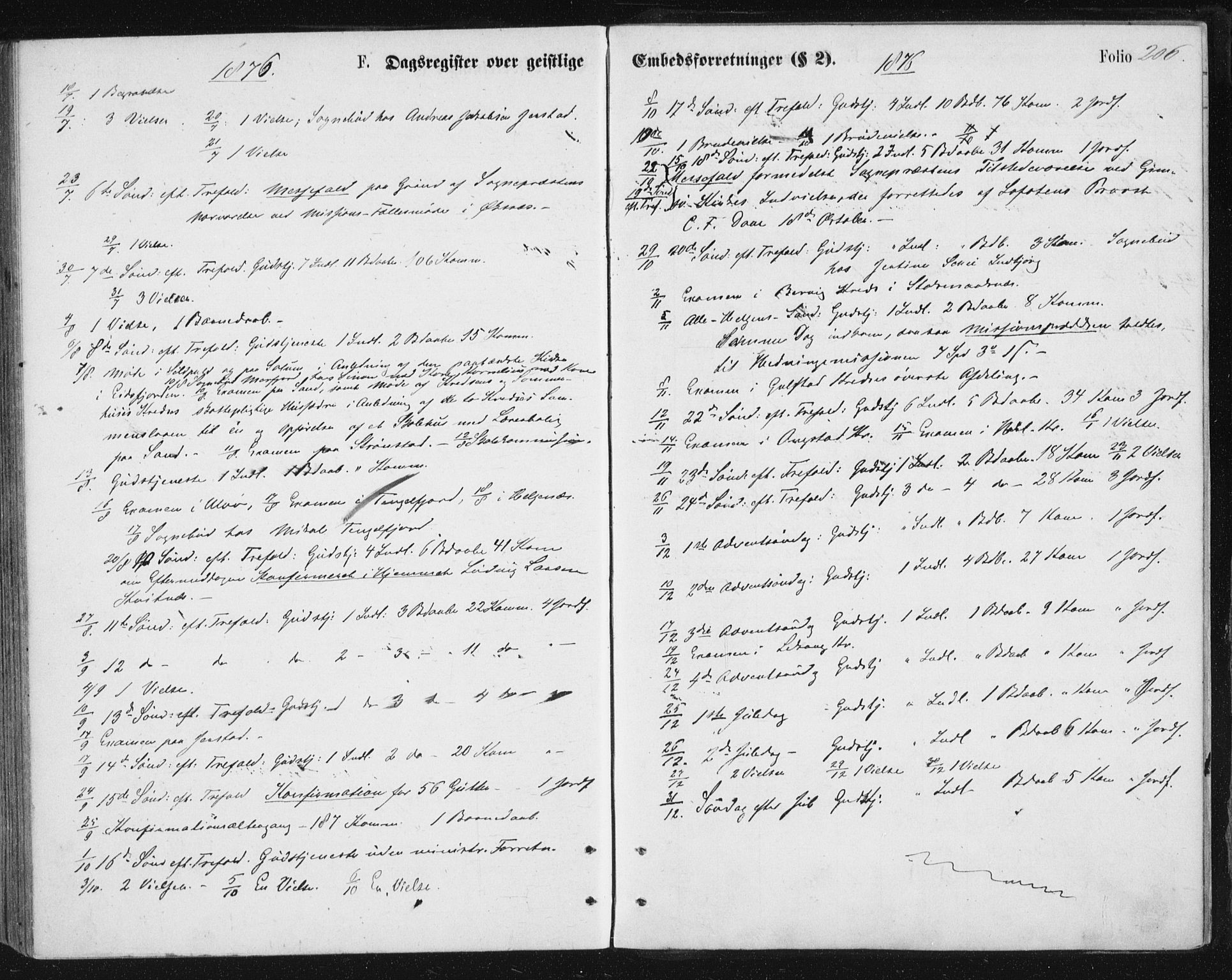 Ministerialprotokoller, klokkerbøker og fødselsregistre - Nordland, SAT/A-1459/888/L1243: Parish register (official) no. 888A09, 1876-1879, p. 206