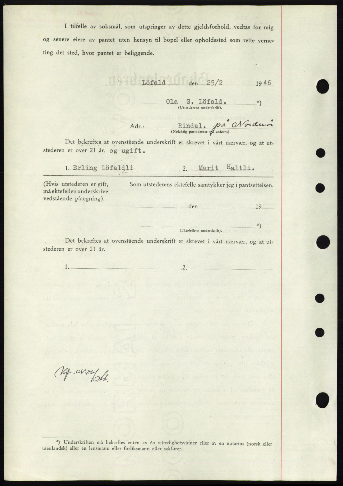 Nordmøre sorenskriveri, AV/SAT-A-4132/1/2/2Ca: Mortgage book no. B93b, 1946-1946, Diary no: : 530/1946