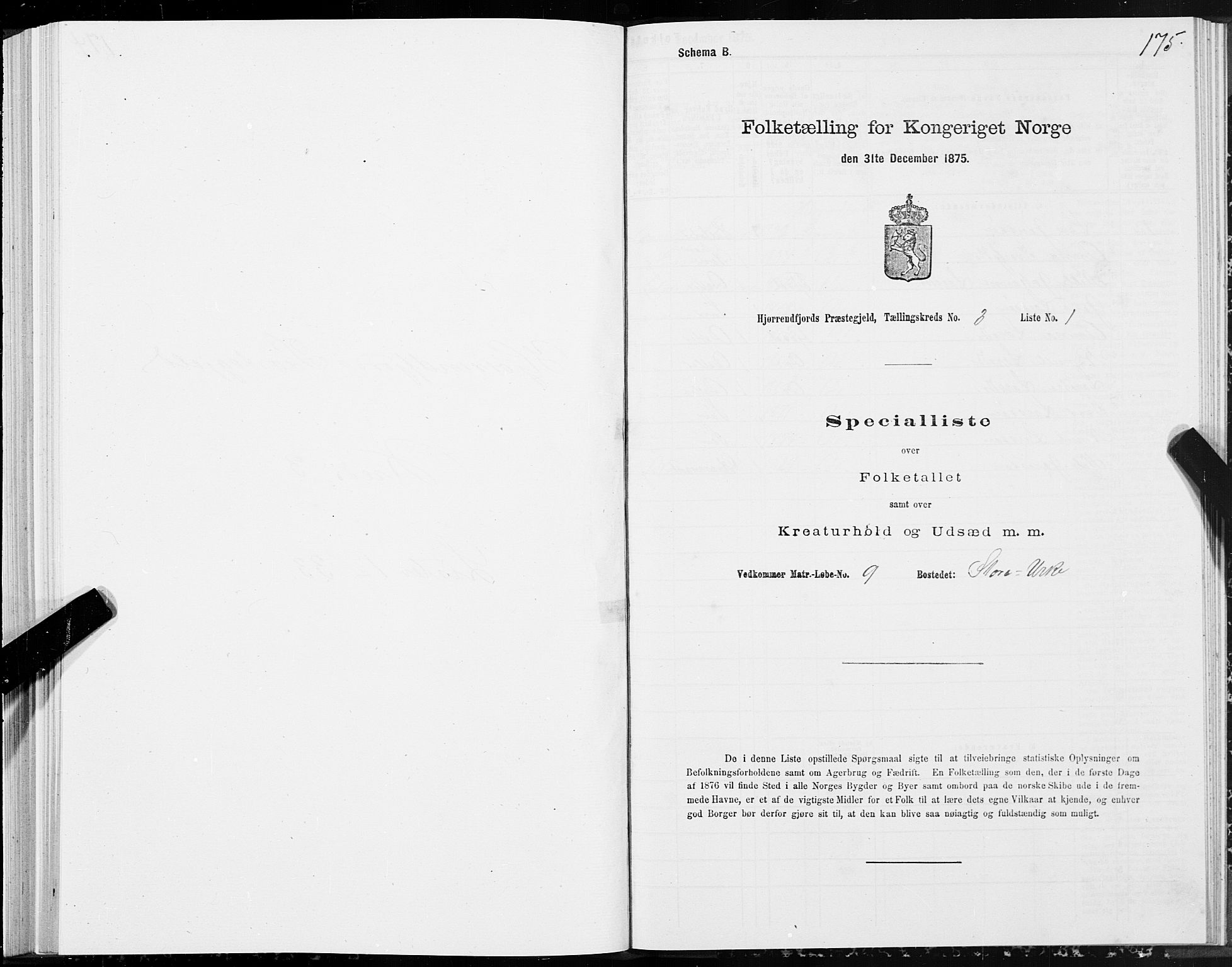 SAT, 1875 census for 1522P Hjørundfjord, 1875, p. 1175