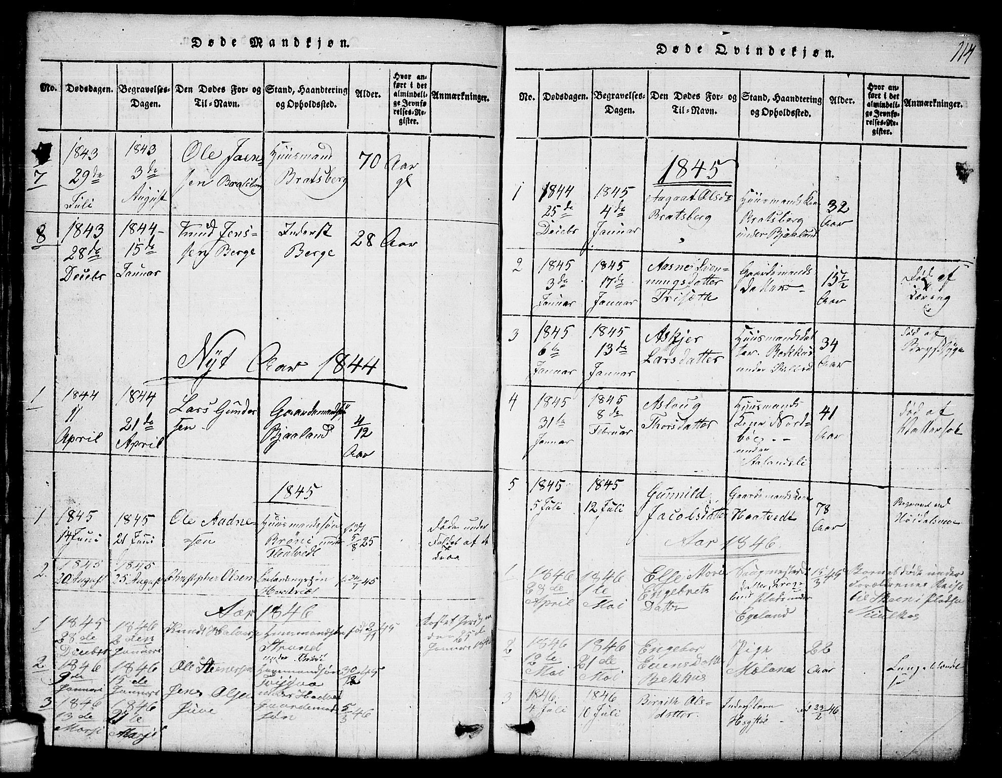 Lårdal kirkebøker, SAKO/A-284/G/Ga/L0001: Parish register (copy) no. I 1, 1815-1861, p. 114