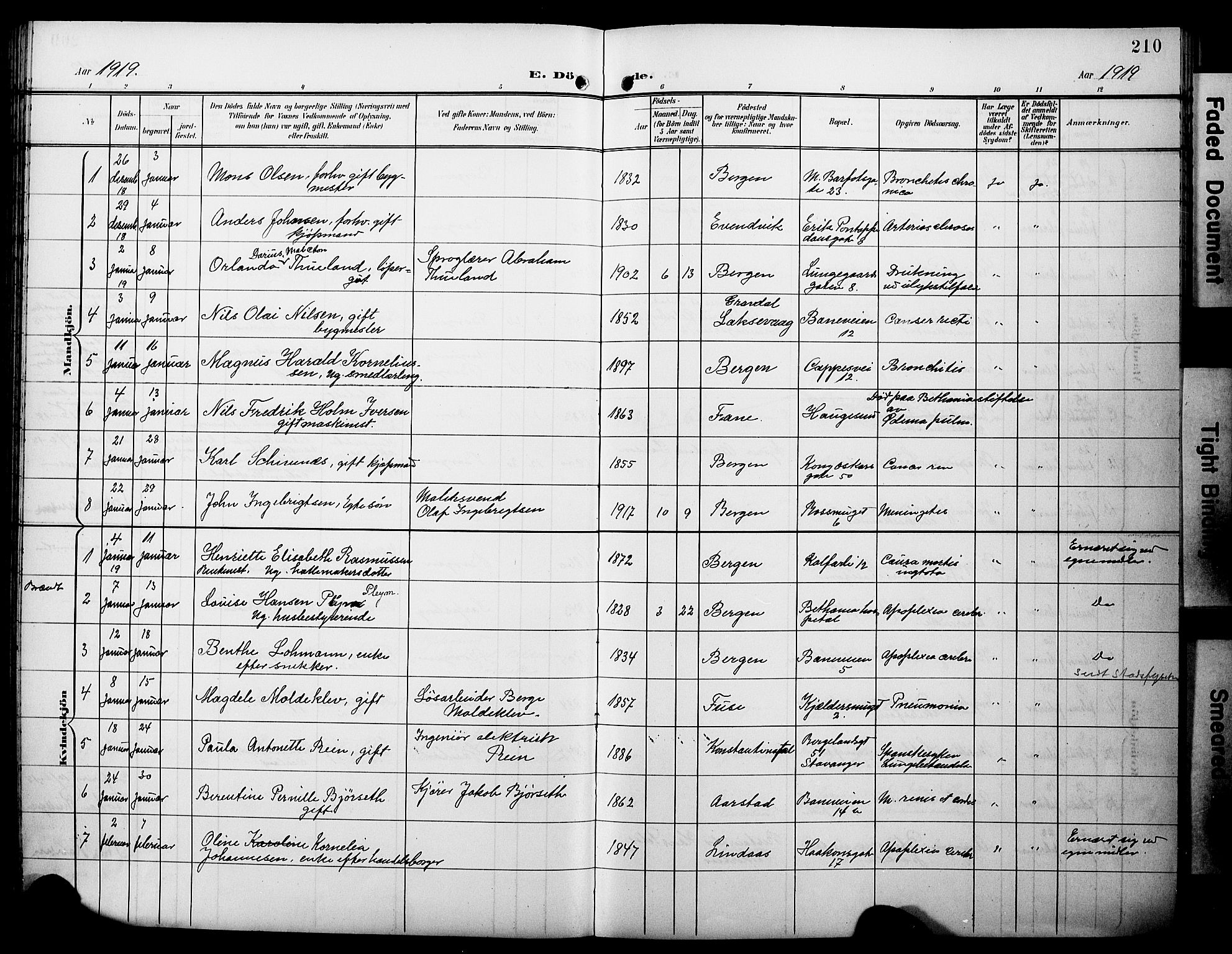 Domkirken sokneprestembete, SAB/A-74801/H/Hab/L0042: Parish register (copy) no. E 6, 1900-1929, p. 210