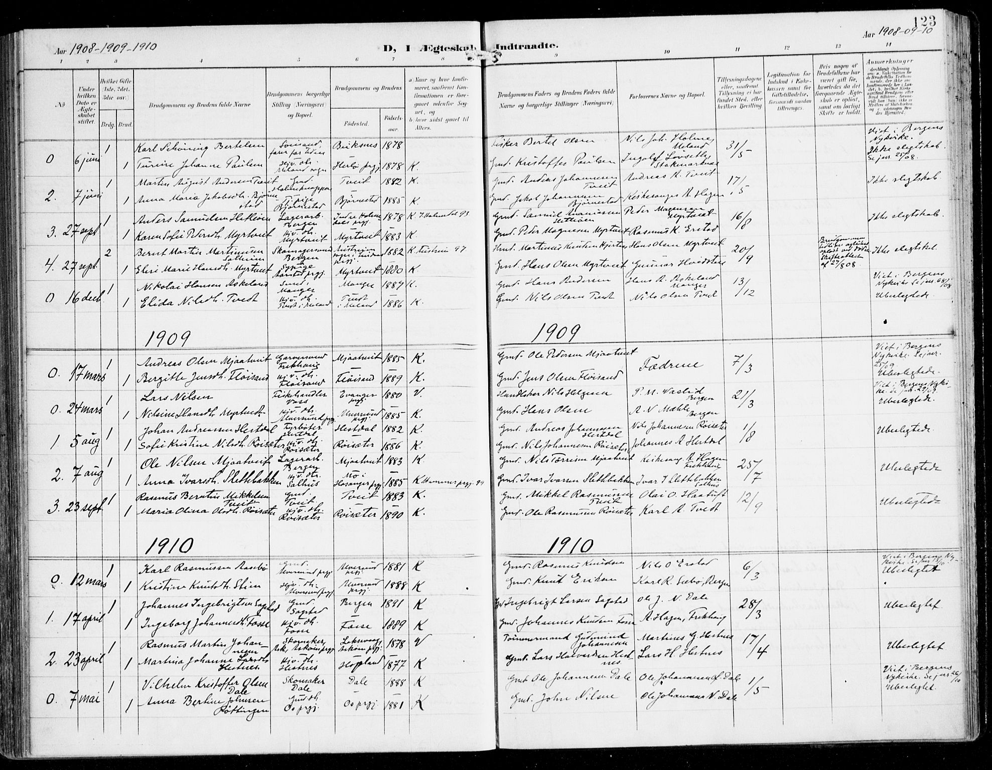 Alversund Sokneprestembete, SAB/A-73901/H/Ha/Haa/Haac/L0002: Parish register (official) no. C 2, 1901-1921, p. 123