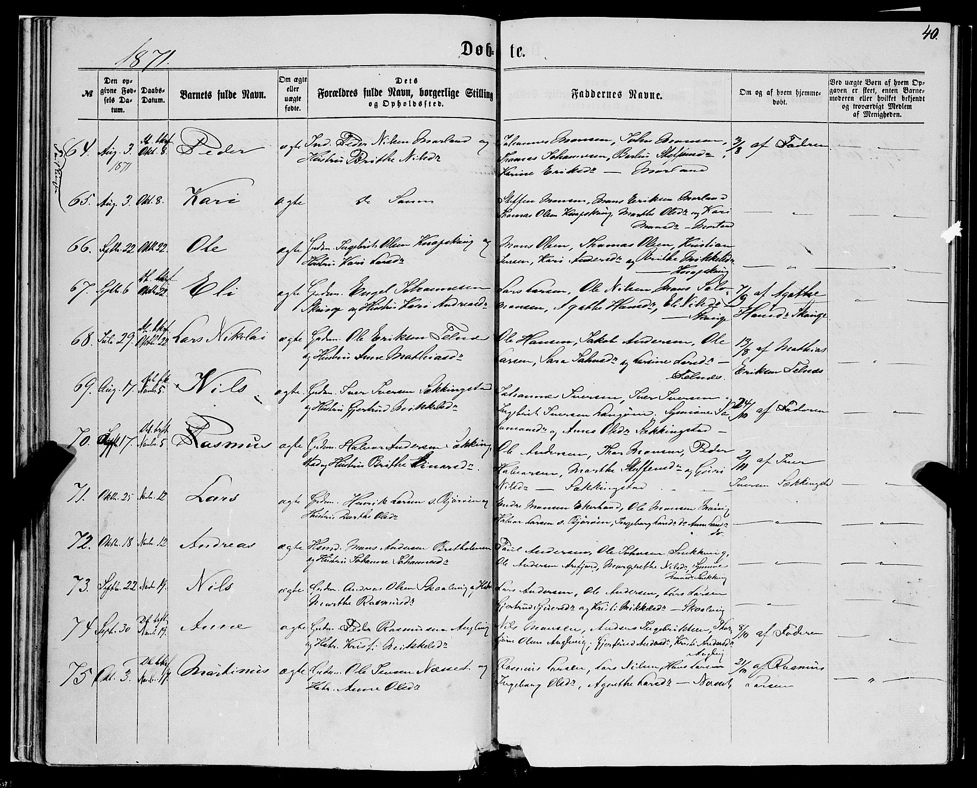 Fjell sokneprestembete, SAB/A-75301/H/Haa: Parish register (official) no. A 3, 1864-1877, p. 40
