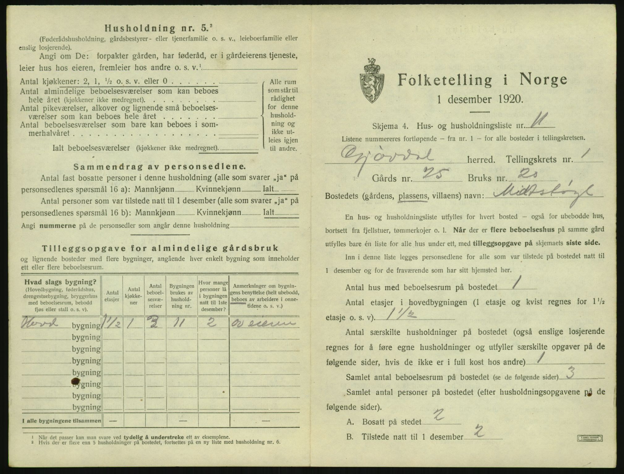SAK, 1920 census for Gjøvdal, 1920, p. 42