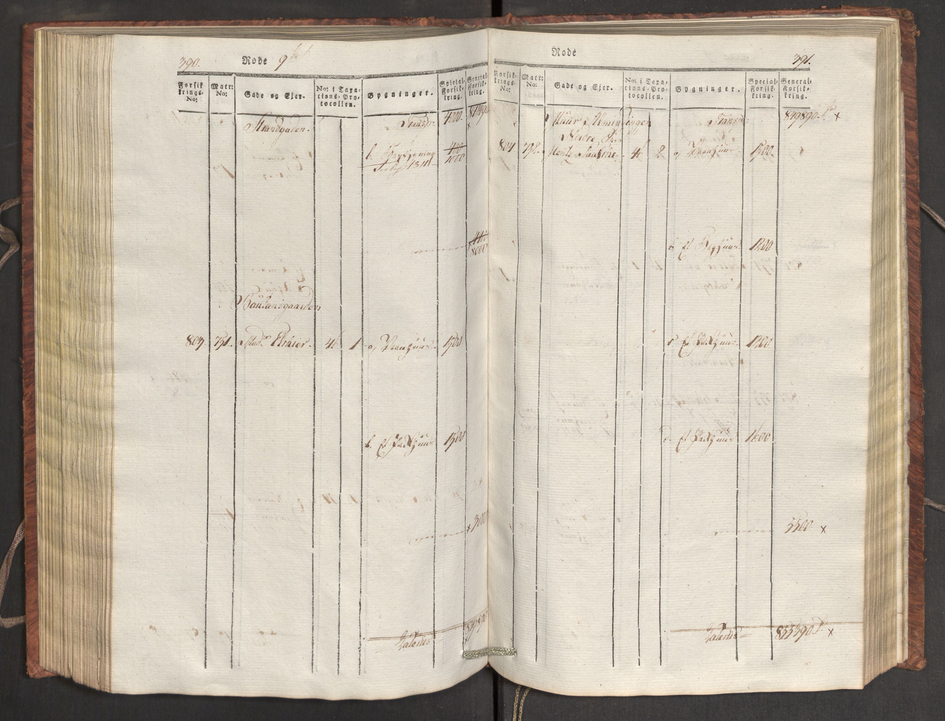 Kommersekollegiet, Brannforsikringskontoret 1767-1814, AV/RA-EA-5458/F/Fa/L0007/0001: Bergen / Branntakstprotokoll, 1807-1817, p. 390-391