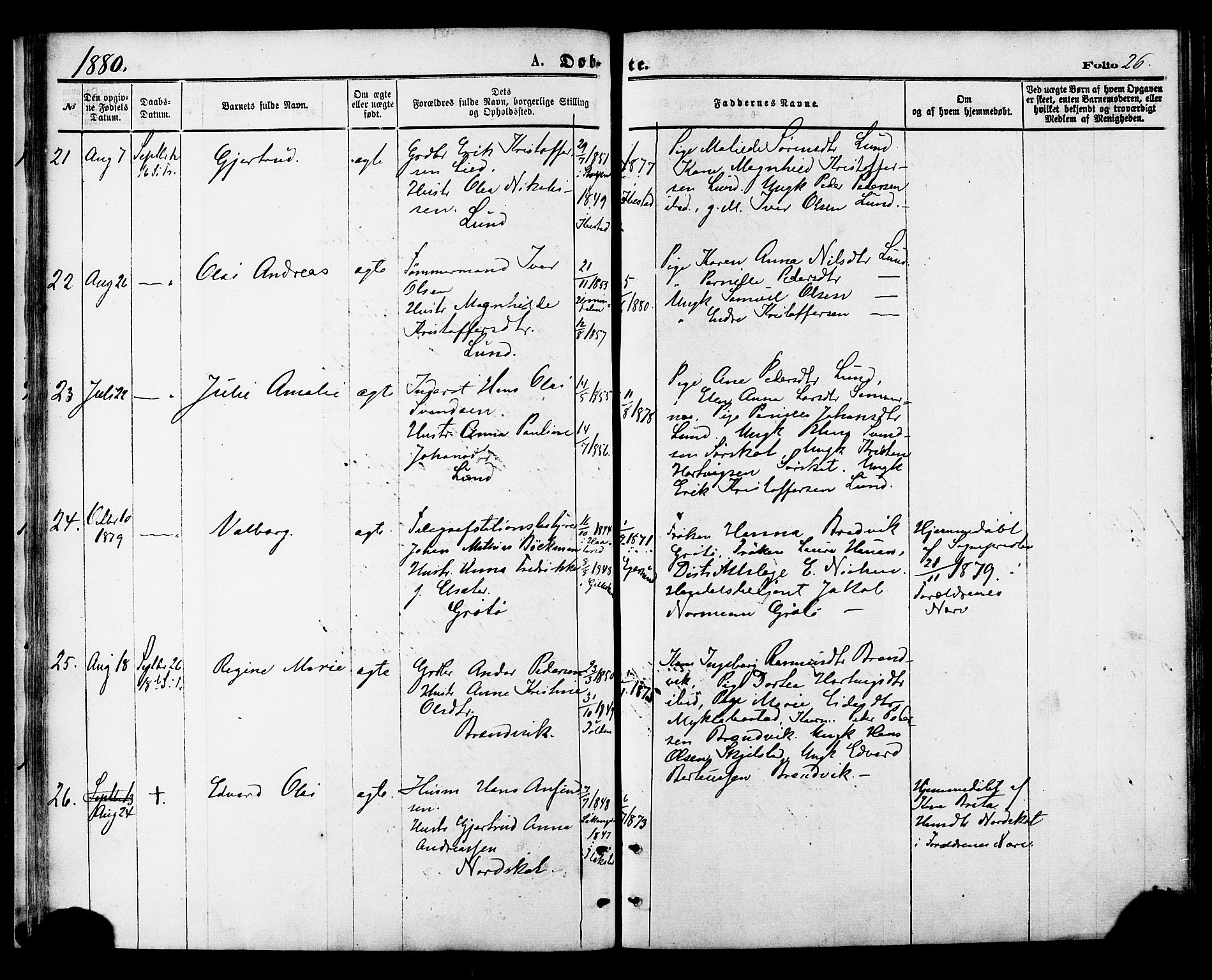 Ministerialprotokoller, klokkerbøker og fødselsregistre - Nordland, AV/SAT-A-1459/857/L0821: Parish register (official) no. 857A01, 1875-1889, p. 26