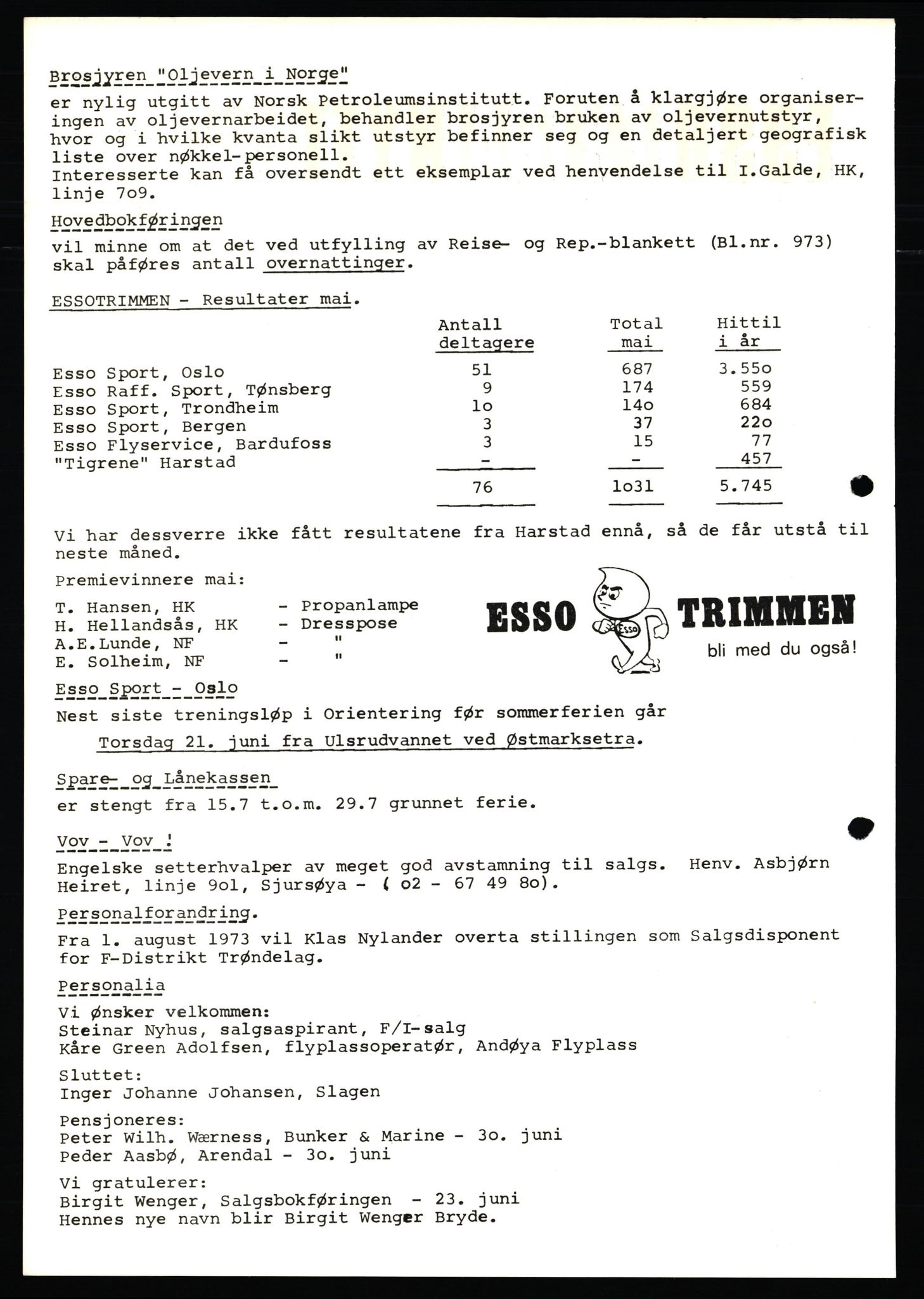 Pa 0982 - Esso Norge A/S, AV/SAST-A-100448/X/Xd/L0004: Esso Extra Nytt, 1963-1976