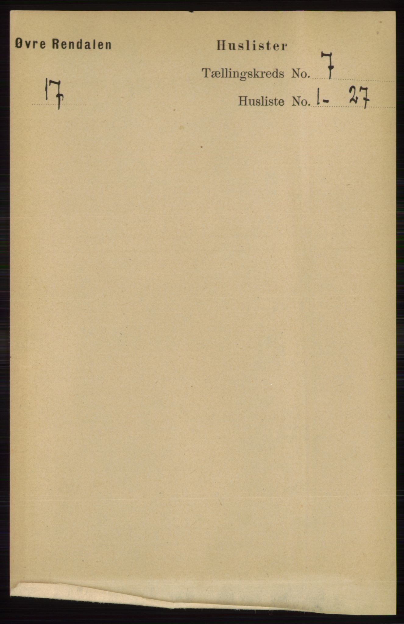 RA, 1891 census for 0433 Øvre Rendal, 1891, p. 1783