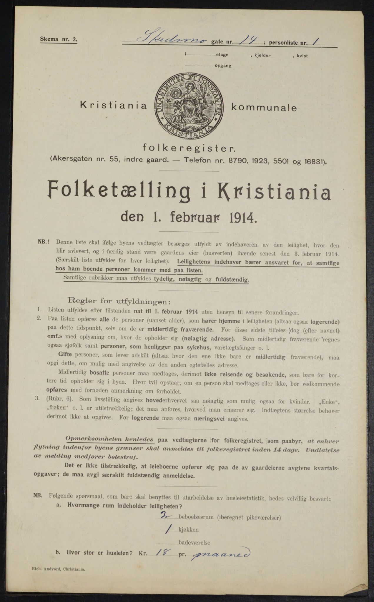 OBA, Municipal Census 1914 for Kristiania, 1914, p. 95309