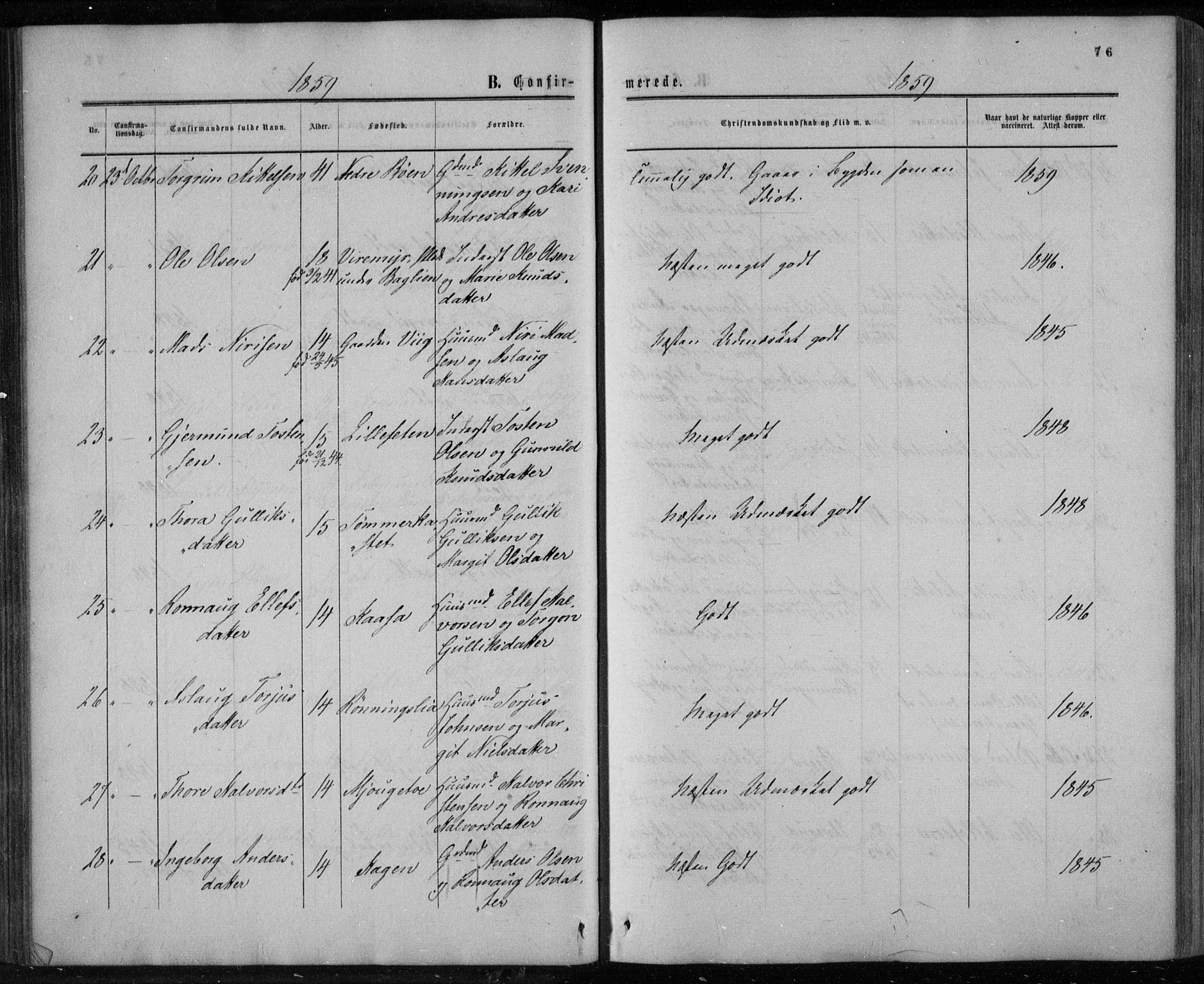 Gransherad kirkebøker, AV/SAKO-A-267/F/Fa/L0003: Parish register (official) no. I 3, 1859-1870, p. 76