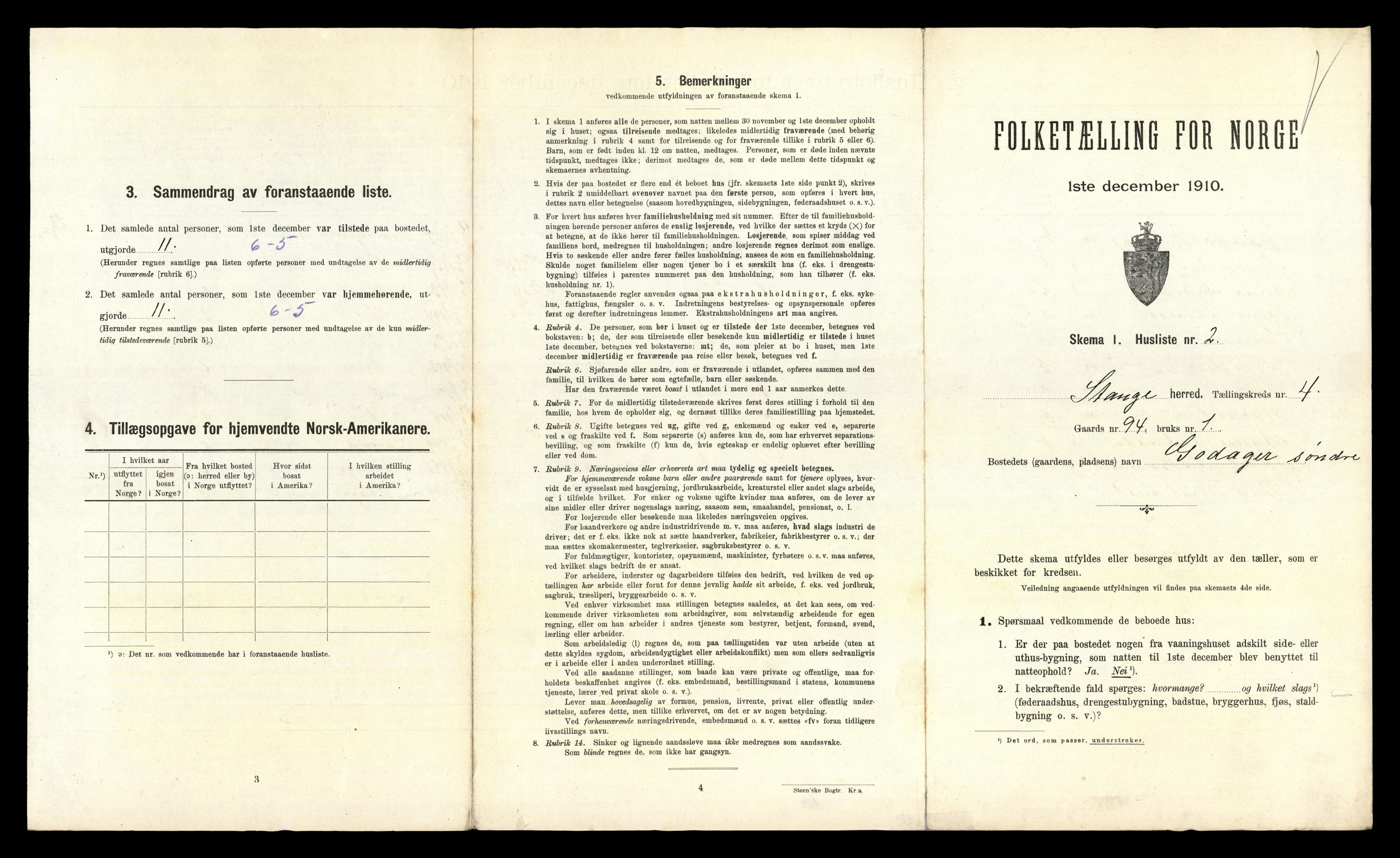 RA, 1910 census for Stange, 1910, p. 788