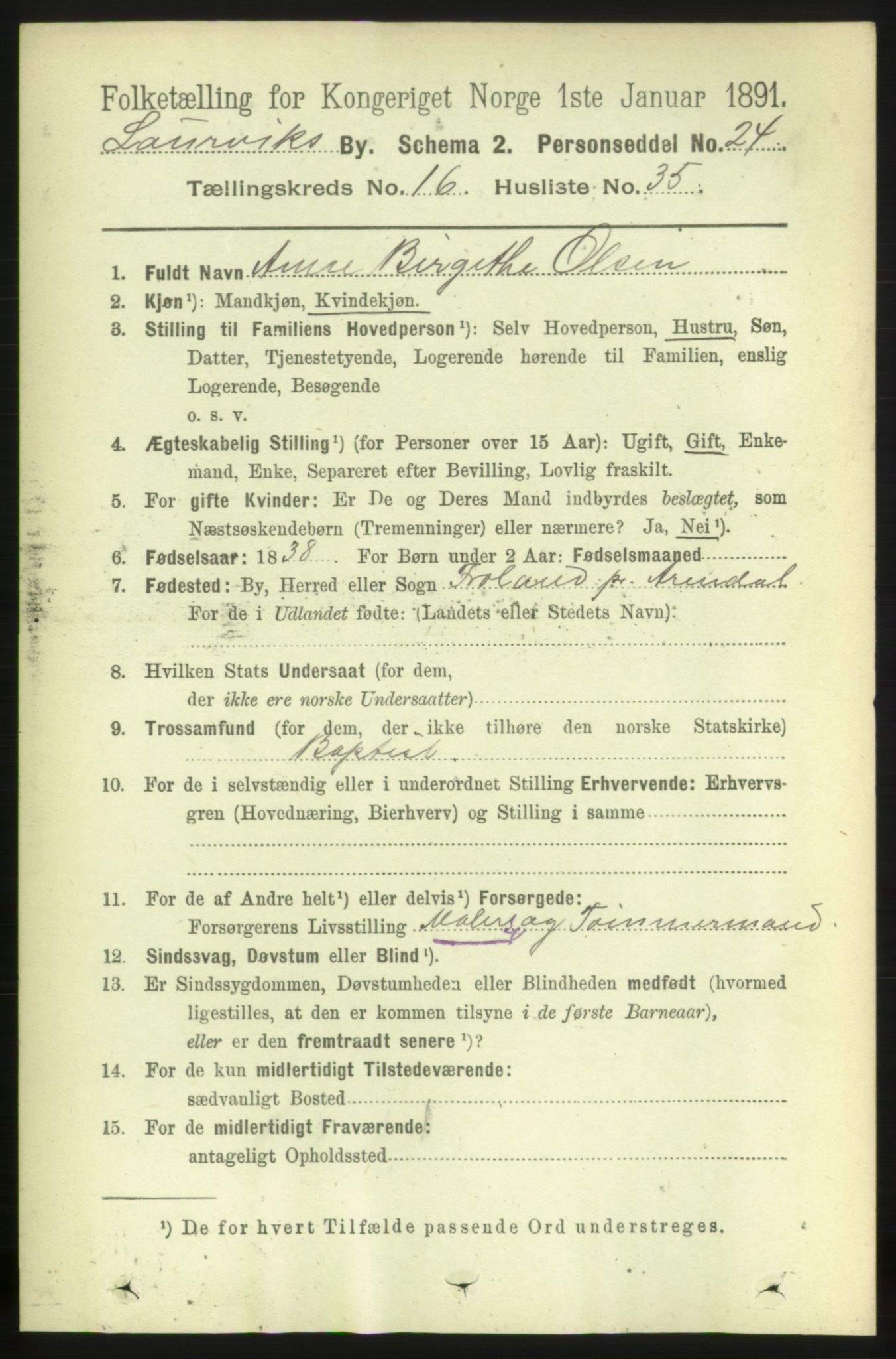 RA, 1891 census for 0707 Larvik, 1891, p. 11927