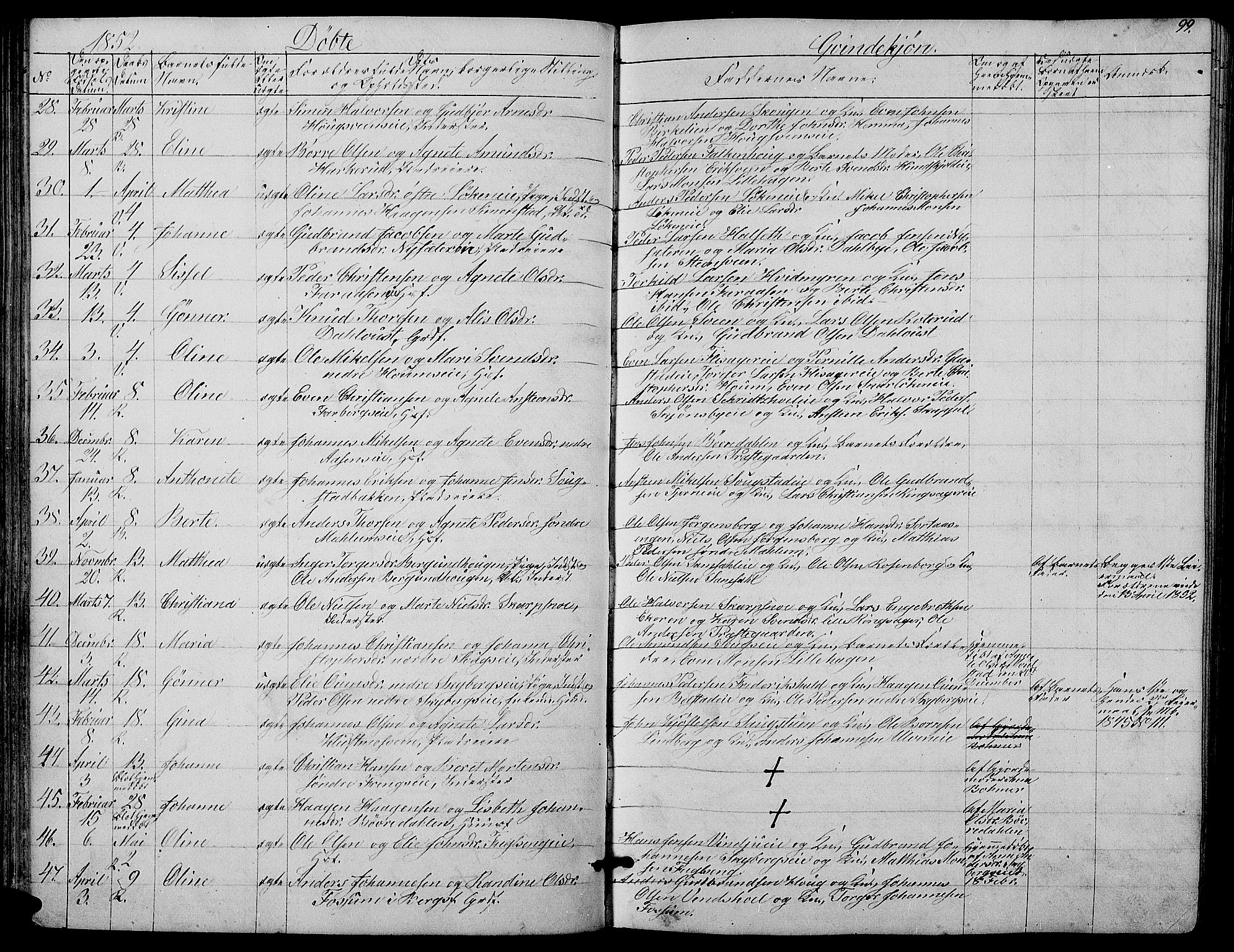 Ringsaker prestekontor, AV/SAH-PREST-014/L/La/L0006: Parish register (copy) no. 6, 1851-1860, p. 99