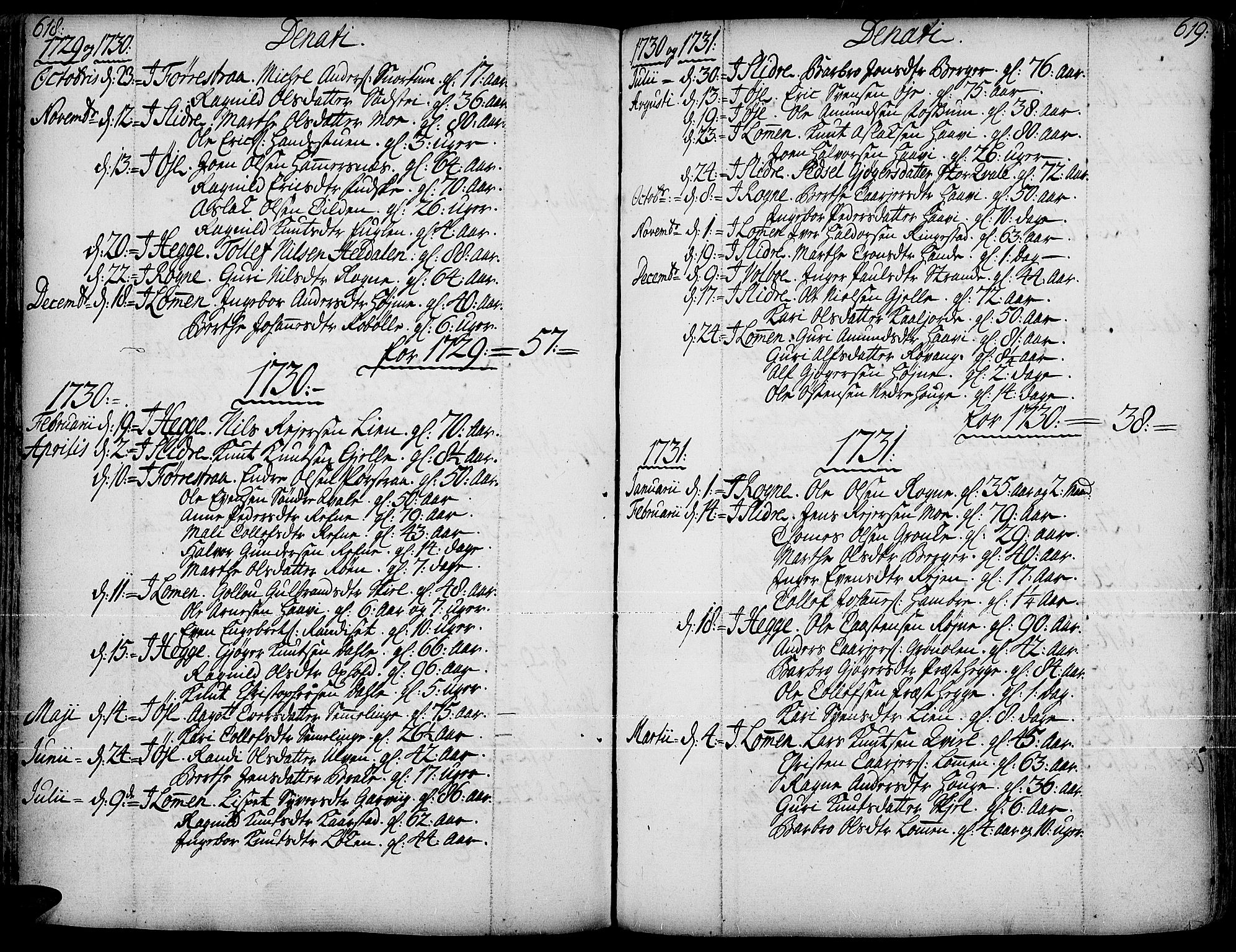 Slidre prestekontor, SAH/PREST-134/H/Ha/Haa/L0001: Parish register (official) no. 1, 1724-1814, p. 618-619