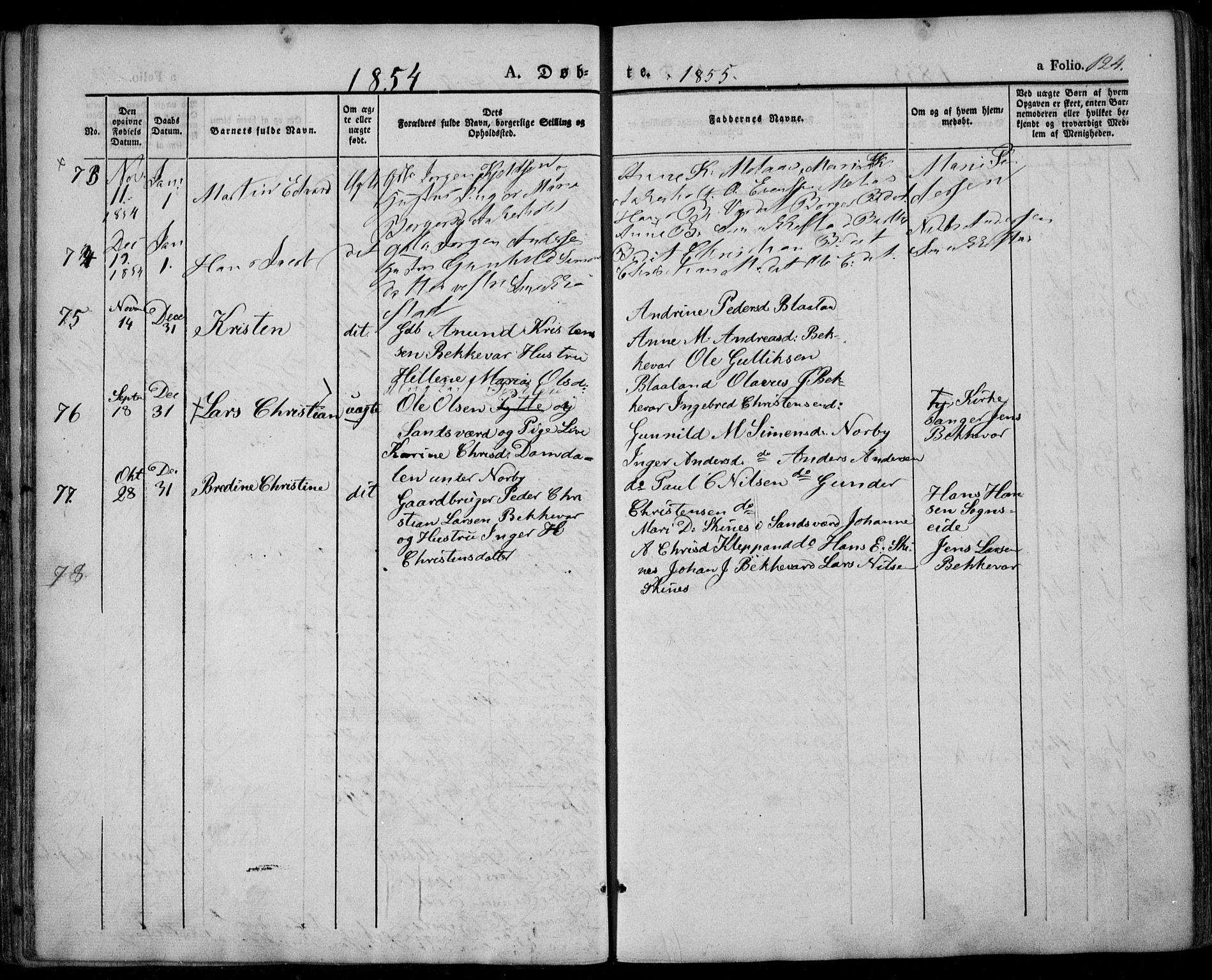 Lardal kirkebøker, AV/SAKO-A-350/F/Fa/L0006: Parish register (official) no. I 6, 1835-1860, p. 124