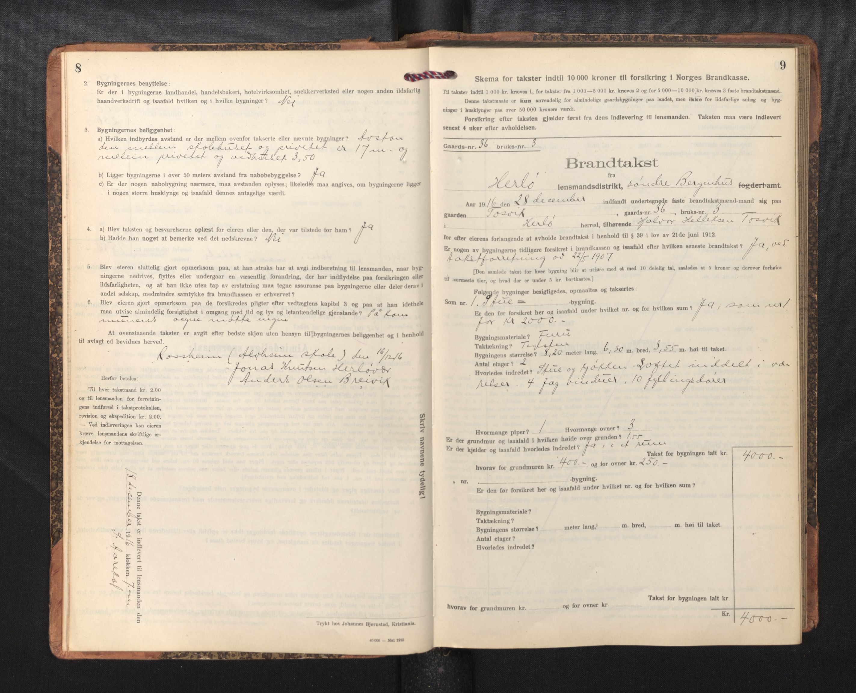 Lensmannen i Herdla, SAB/A-32901/0012/L0004:  Branntakstprotokoll skjematakst, 1916-1954, p. 8-9