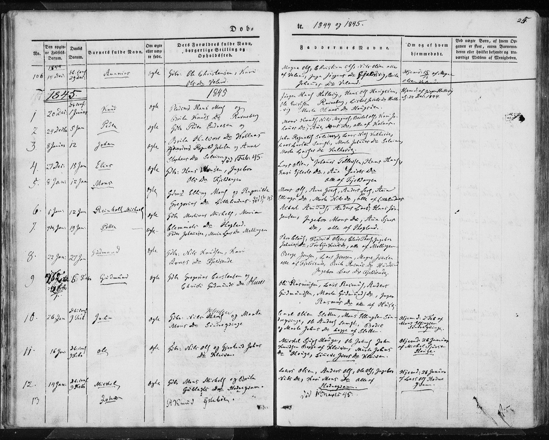Lindås Sokneprestembete, SAB/A-76701/H/Haa: Parish register (official) no. A 10, 1842-1862, p. 25