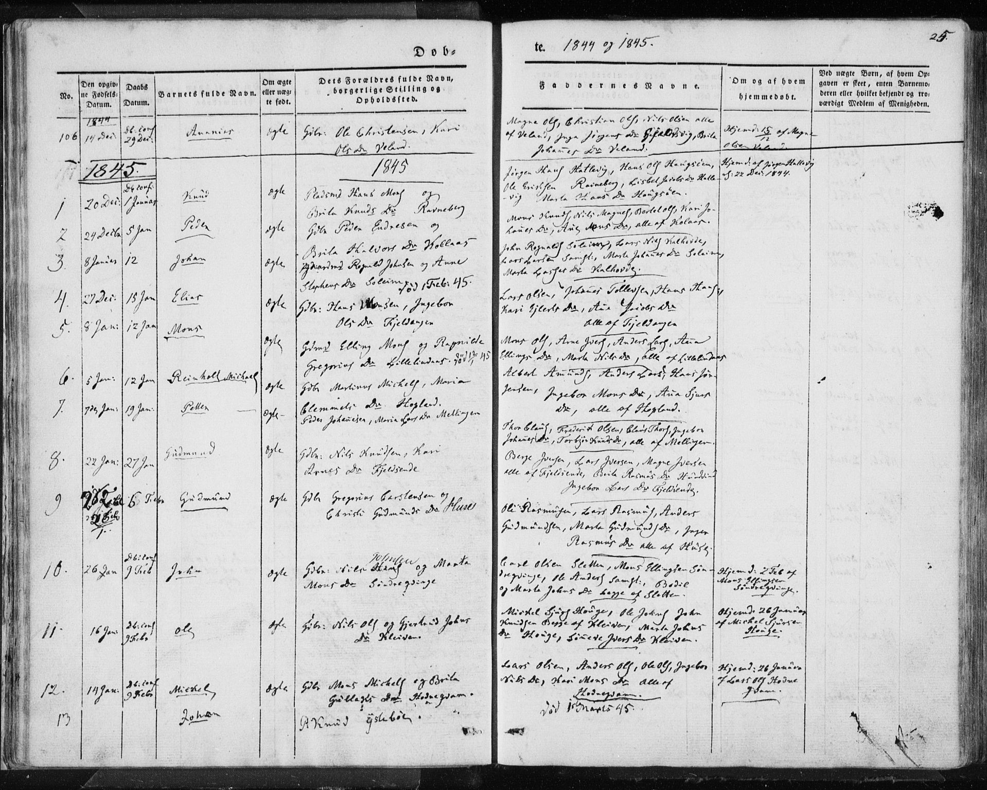 Lindås Sokneprestembete, AV/SAB-A-76701/H/Haa/Haaa/L0010: Parish register (official) no. A 10, 1842-1862, p. 25