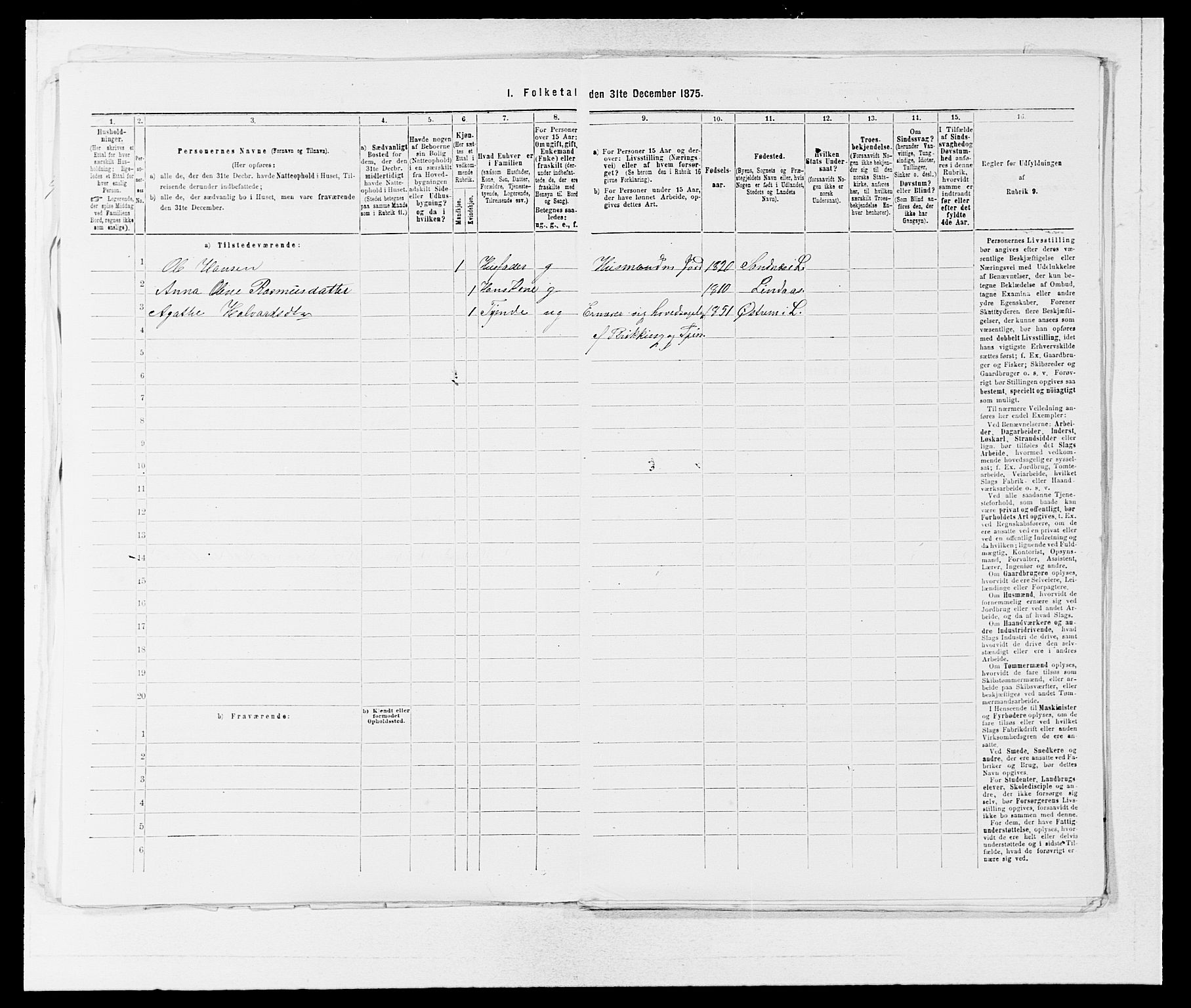 SAB, 1875 census for 1263P Lindås, 1875, p. 393