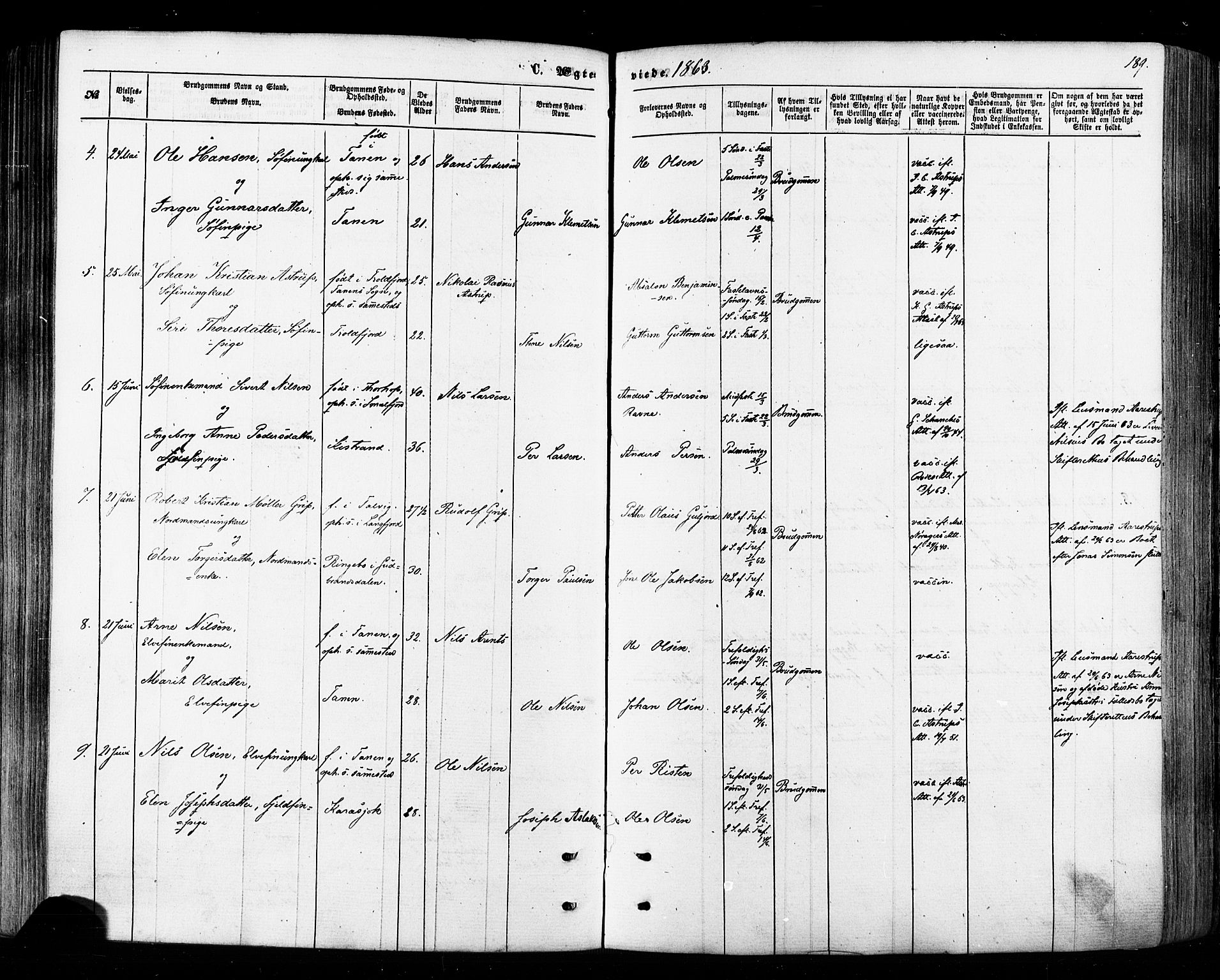 Tana sokneprestkontor, SATØ/S-1334/H/Ha/L0002kirke: Parish register (official) no. 2 /1, 1861-1877, p. 189