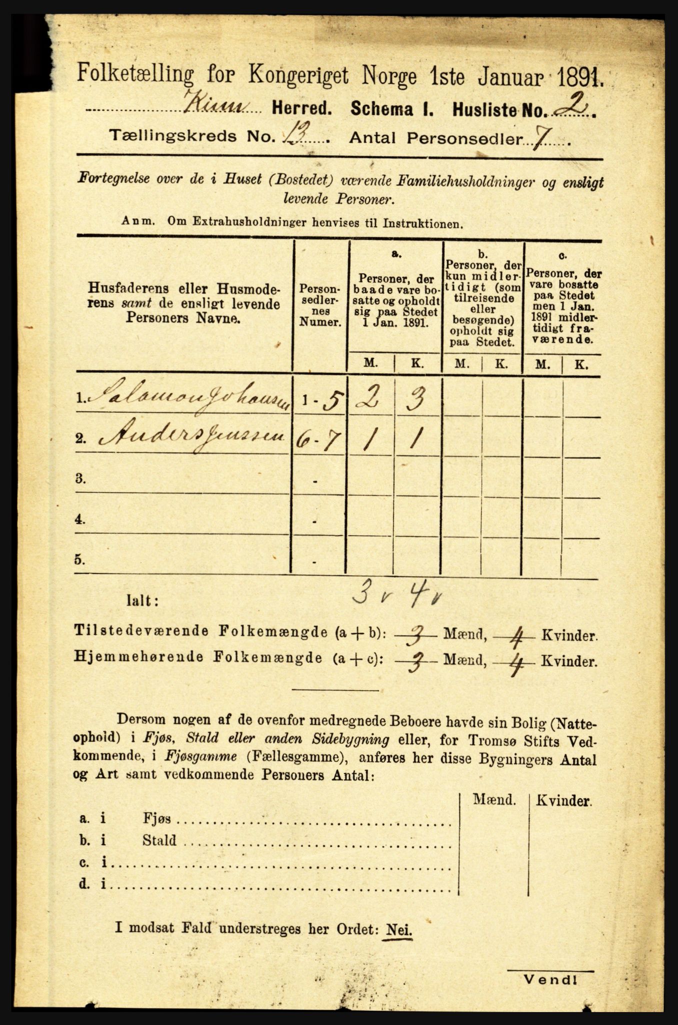 RA, 1891 census for 1437 Kinn, 1891, p. 4998