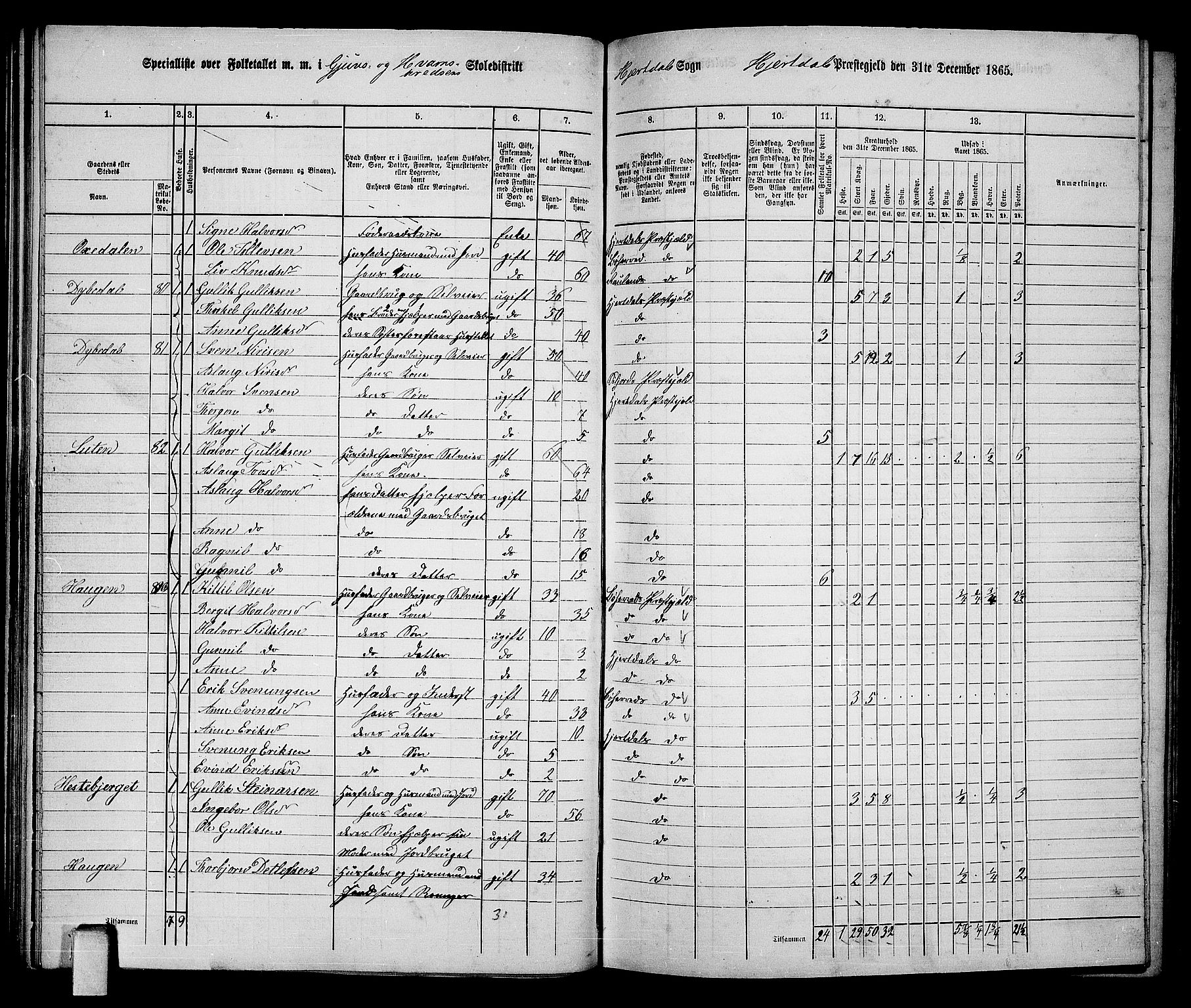 RA, 1865 census for Hjartdal, 1865, p. 38