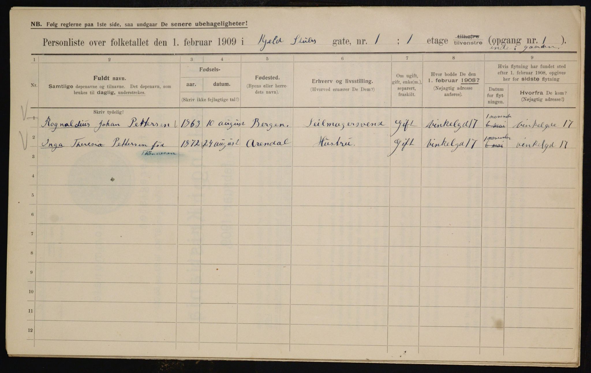 OBA, Municipal Census 1909 for Kristiania, 1909, p. 46918