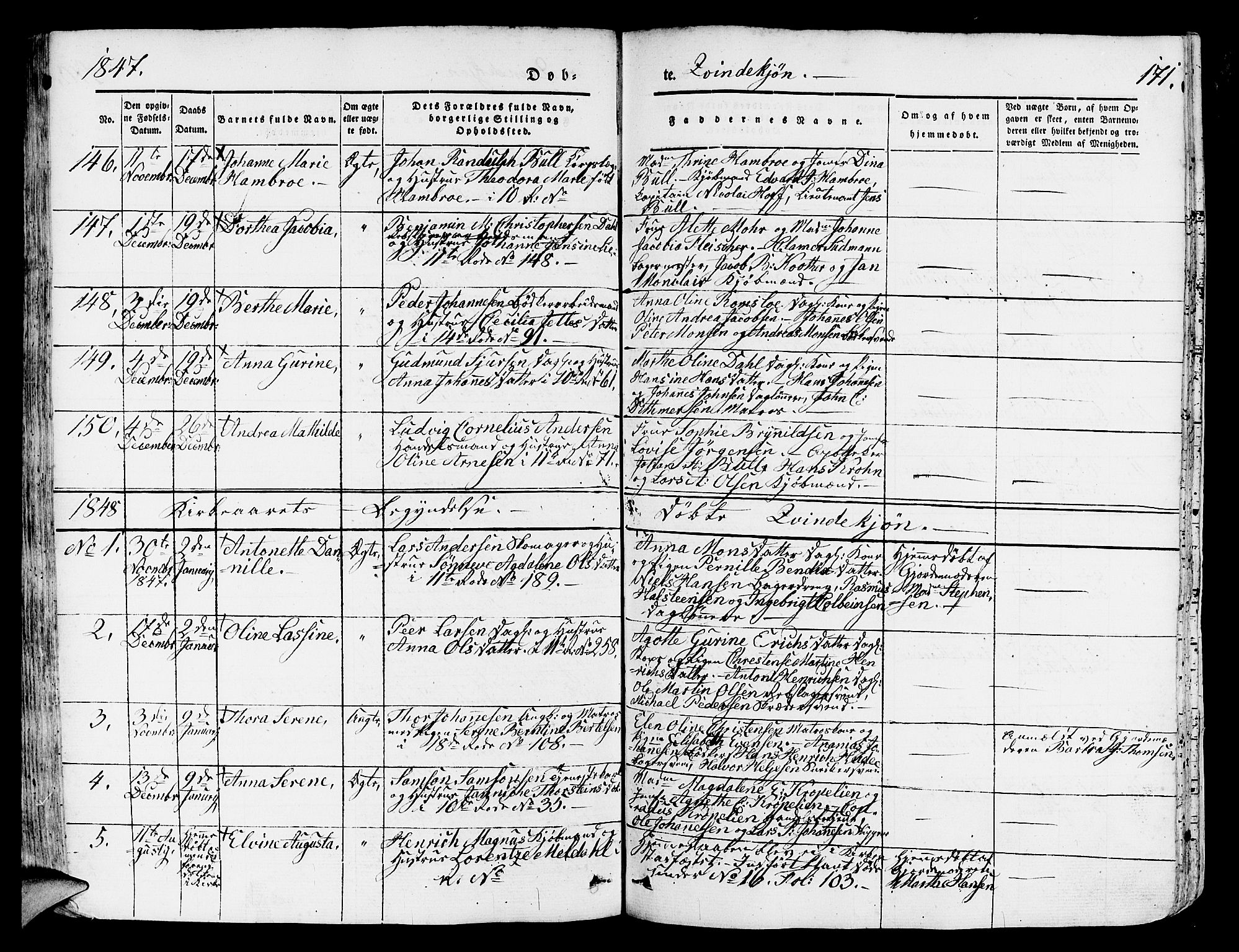 Domkirken sokneprestembete, SAB/A-74801/H/Hab/L0009: Parish register (copy) no. B 2, 1842-1849, p. 171