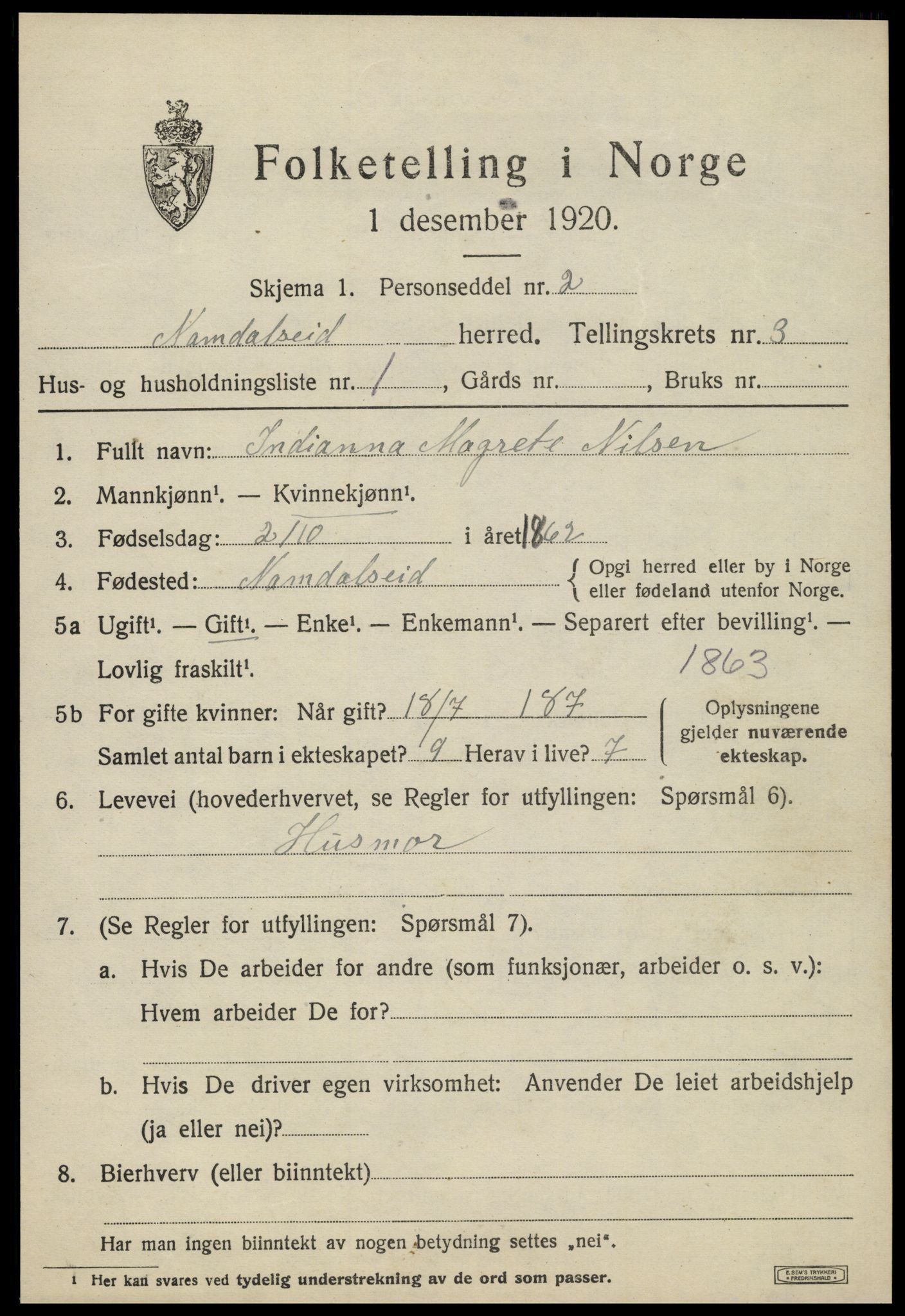 SAT, 1920 census for Namdalseid, 1920, p. 2332