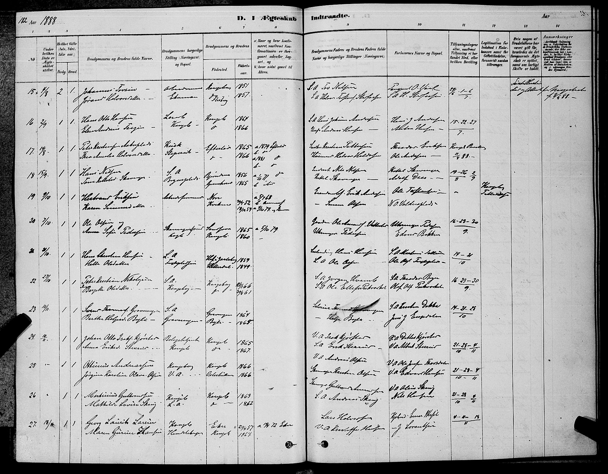Kongsberg kirkebøker, SAKO/A-22/G/Ga/L0005: Parish register (copy) no. 5, 1878-1889, p. 182