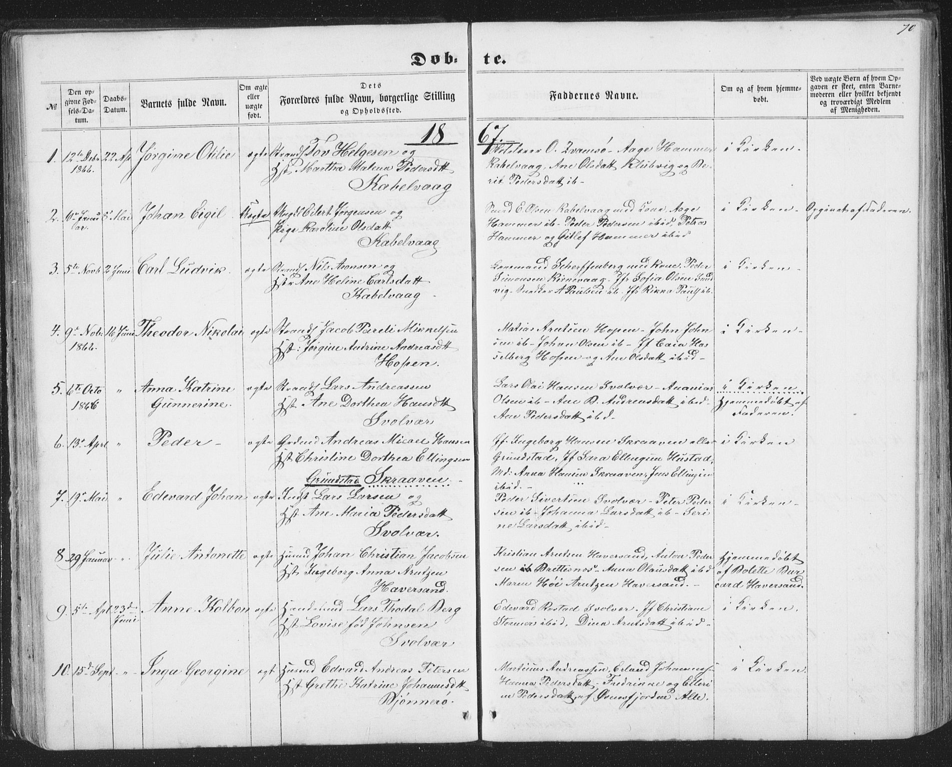 Ministerialprotokoller, klokkerbøker og fødselsregistre - Nordland, SAT/A-1459/874/L1073: Parish register (copy) no. 874C02, 1860-1870, p. 70