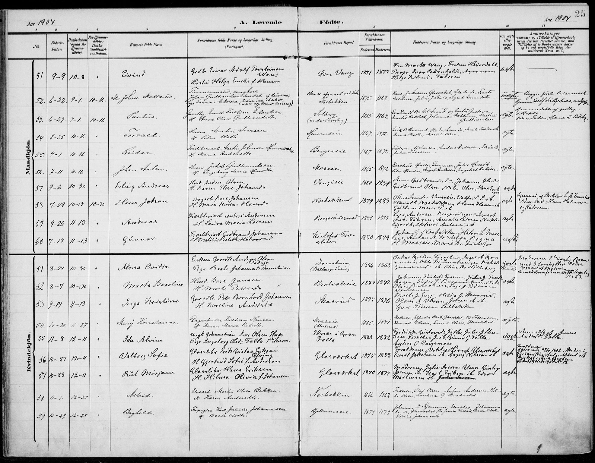 Jevnaker prestekontor, AV/SAH-PREST-116/H/Ha/Haa/L0011: Parish register (official) no. 11, 1902-1913, p. 25