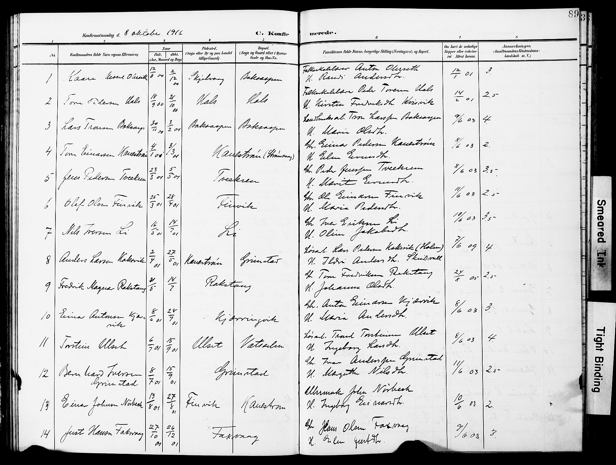 Ministerialprotokoller, klokkerbøker og fødselsregistre - Møre og Romsdal, AV/SAT-A-1454/587/L1001: Parish register (copy) no. 587C01, 1906-1927, p. 89