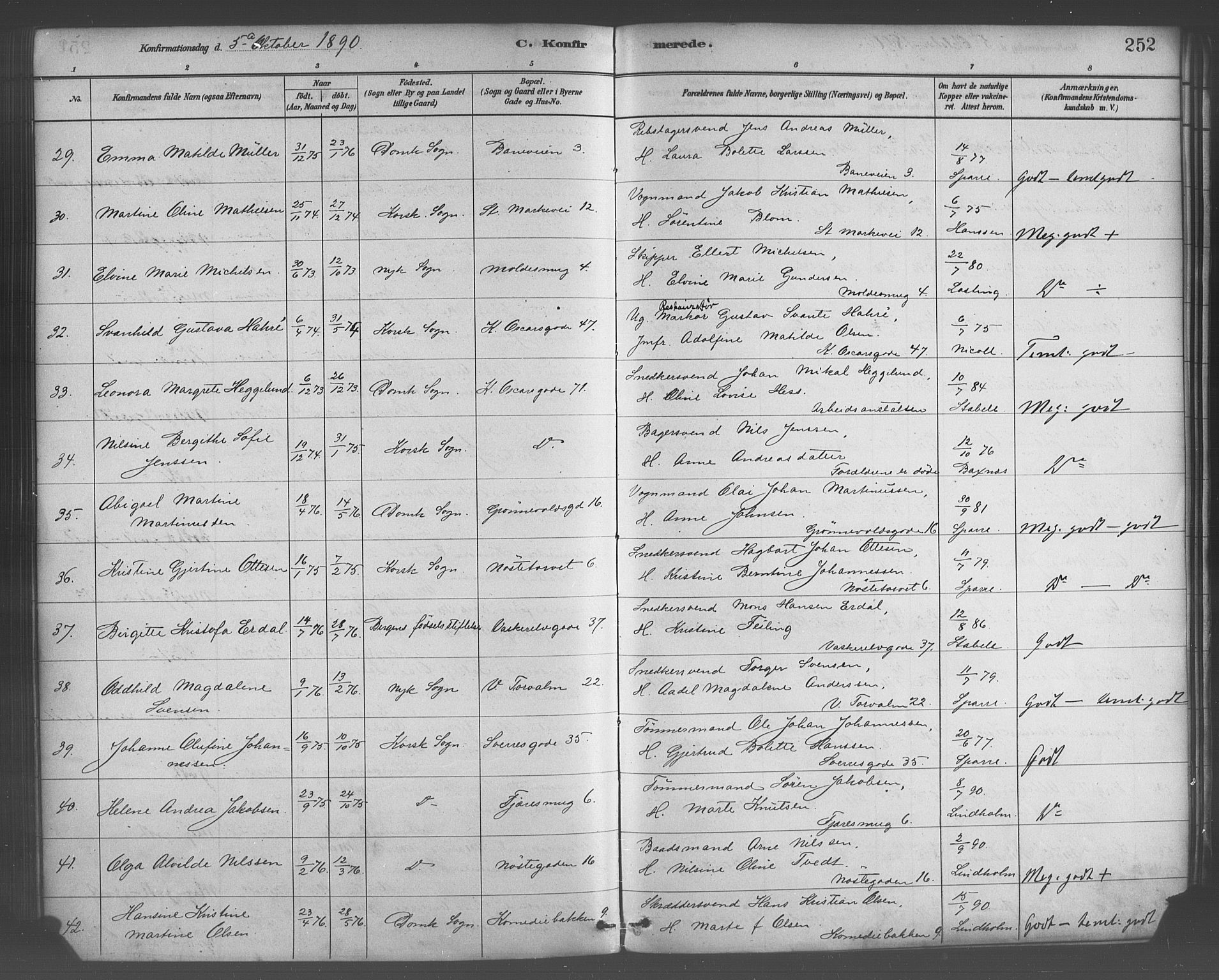 Domkirken sokneprestembete, AV/SAB-A-74801/H/Haa/L0030: Parish register (official) no. C 5, 1880-1898, p. 252