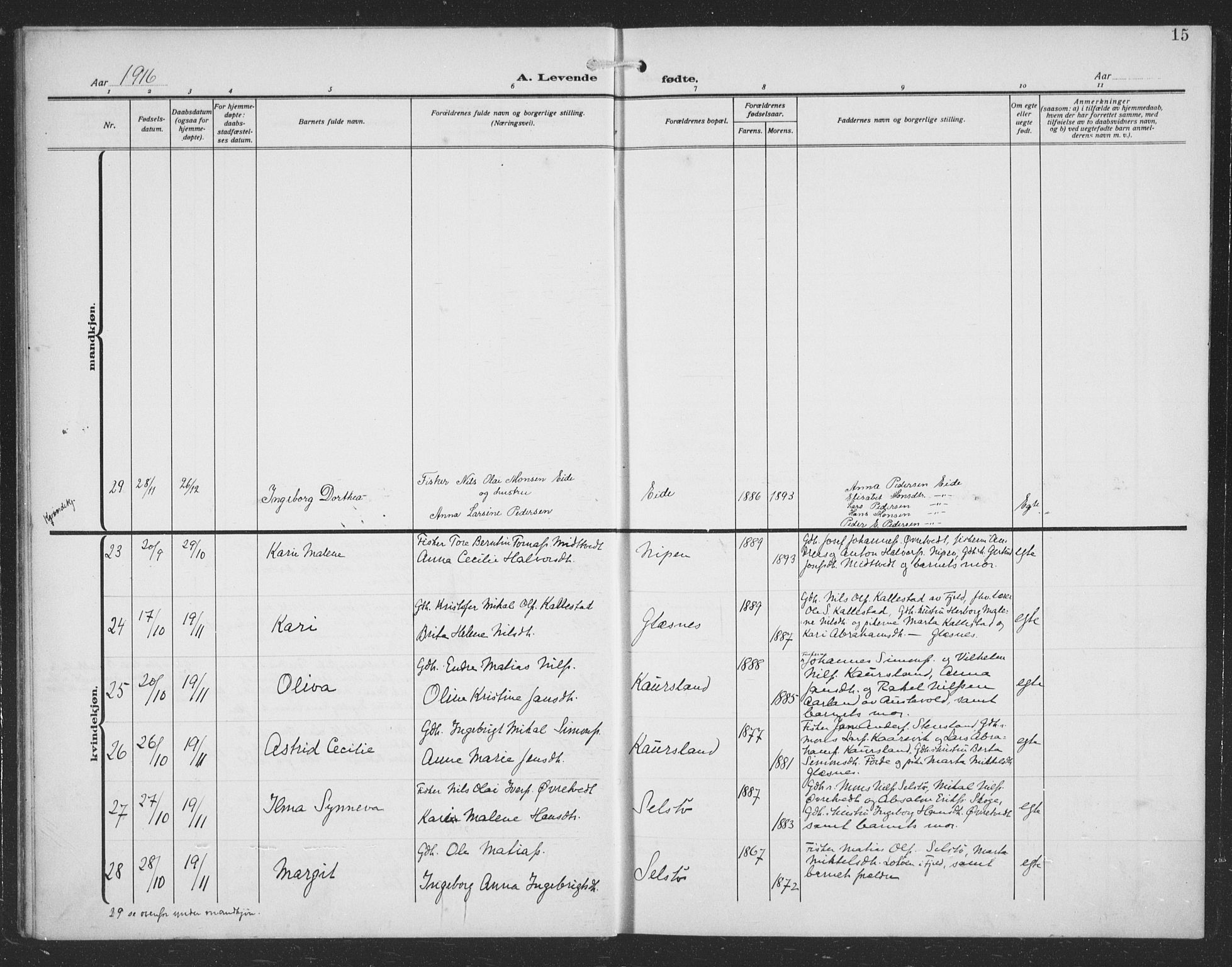 Sund sokneprestembete, AV/SAB-A-99930: Parish register (copy) no. C 1, 1913-1928, p. 15