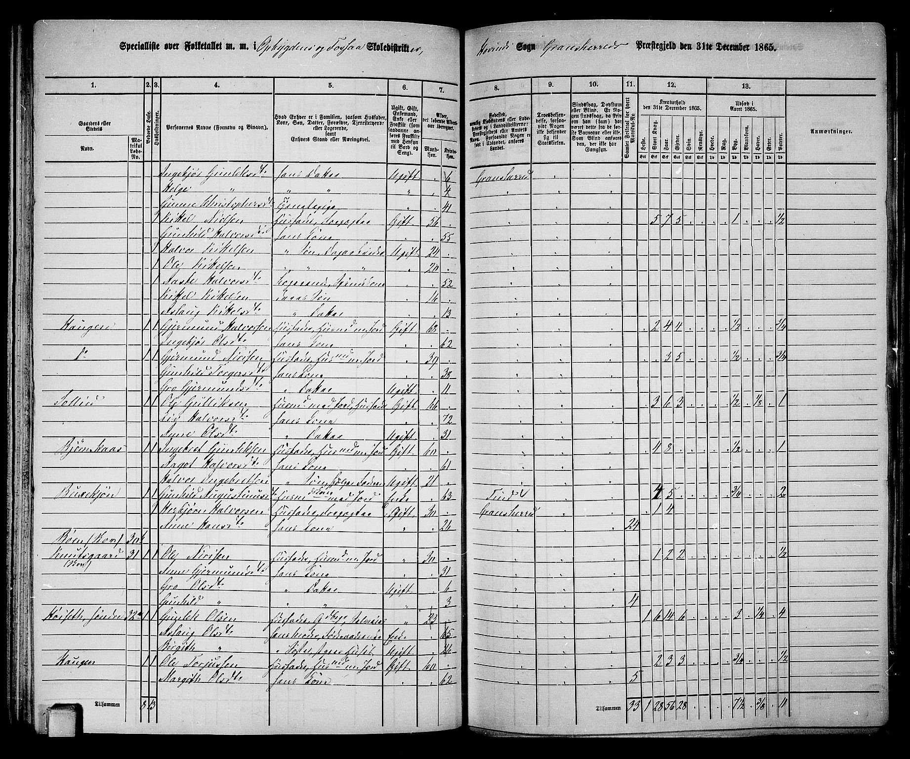 RA, 1865 census for Gransherad, 1865, p. 88