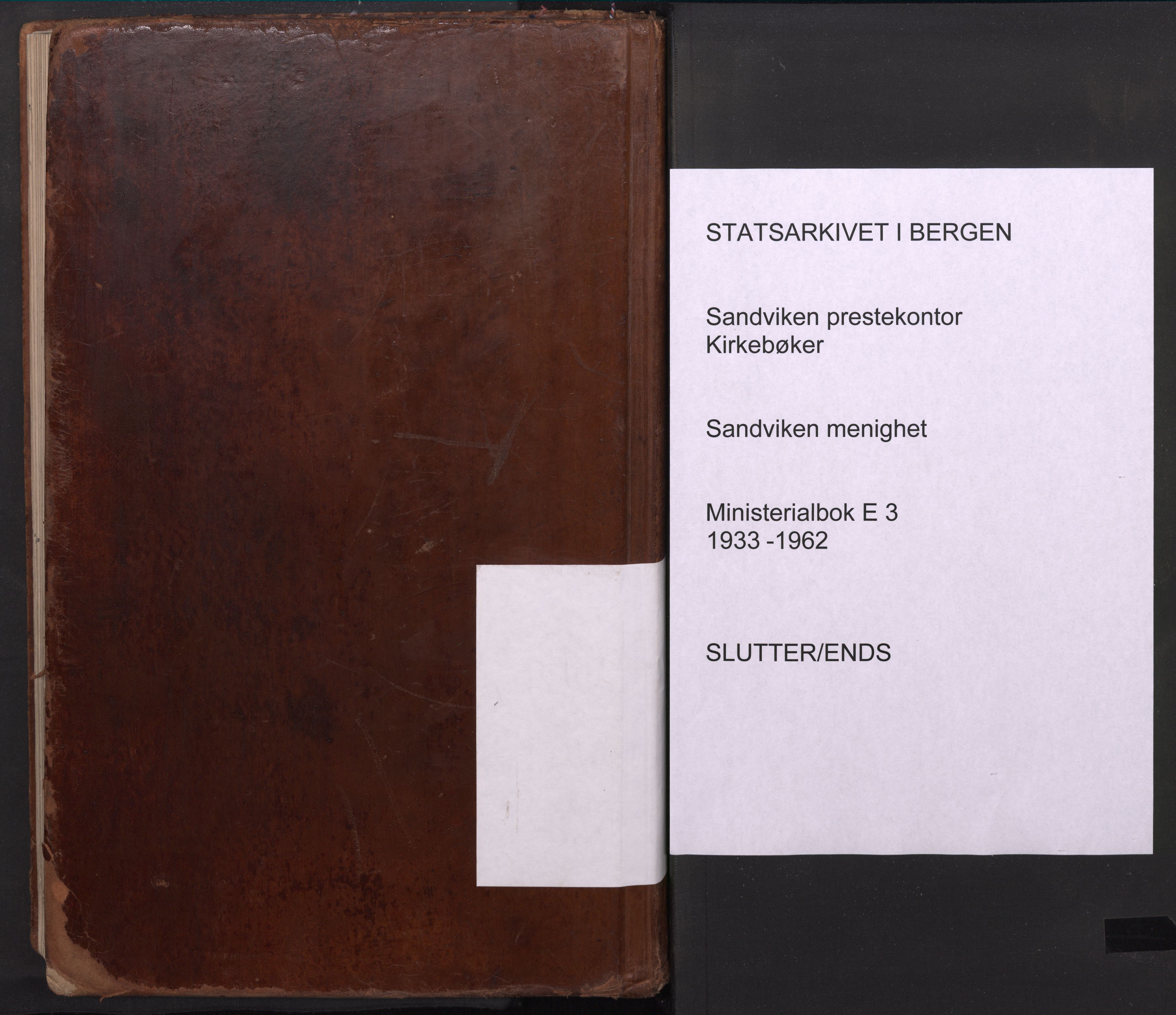 Sandviken Sokneprestembete, SAB/A-77601/H/Ha/L0020: Parish register (official) no. E 3, 1933-1962