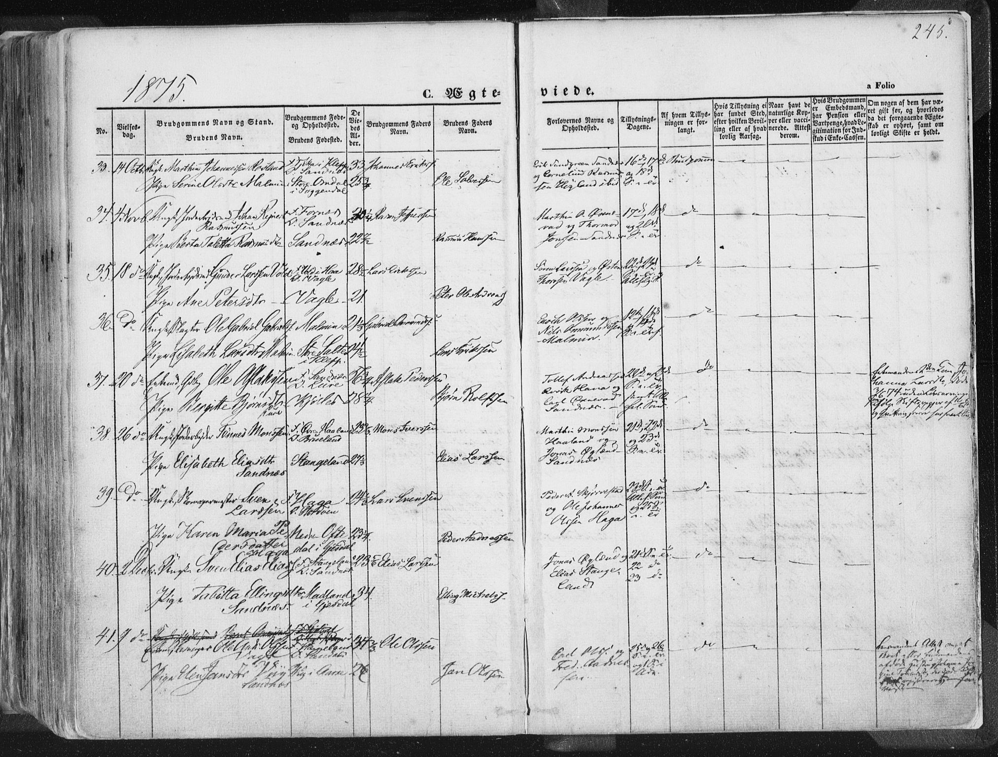 Høyland sokneprestkontor, SAST/A-101799/001/30BA/L0010: Parish register (official) no. A 9.1, 1857-1877, p. 245