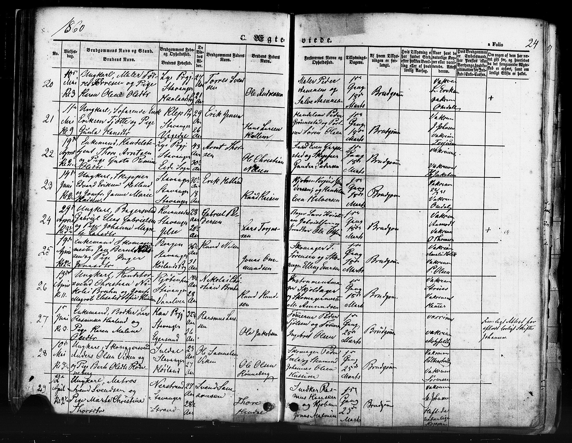 Domkirken sokneprestkontor, SAST/A-101812/001/30/30BB/L0011: Parish register (copy) no. B 11, 1858-1876, p. 24