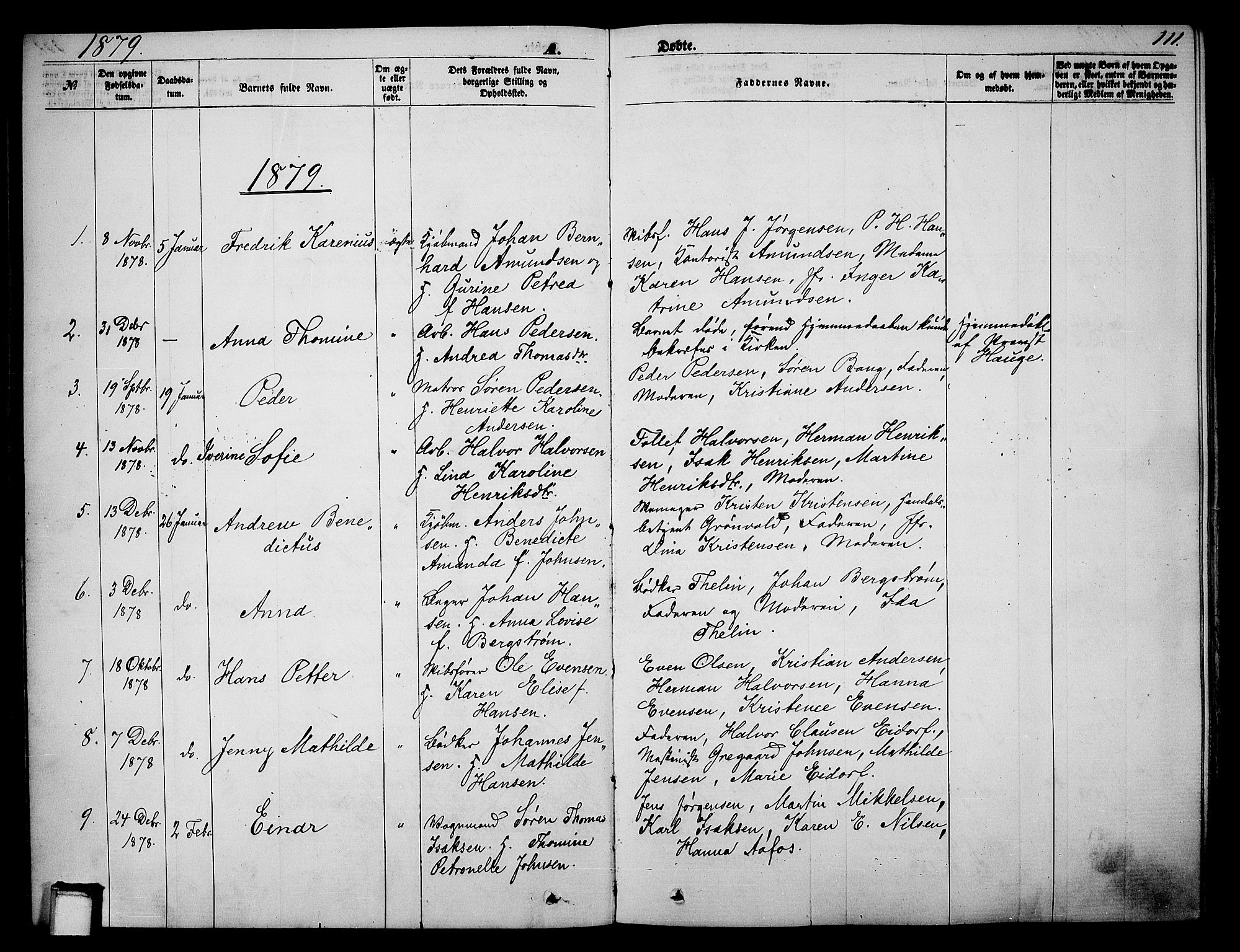 Skien kirkebøker, SAKO/A-302/G/Ga/L0005: Parish register (copy) no. 5, 1868-1880, p. 111