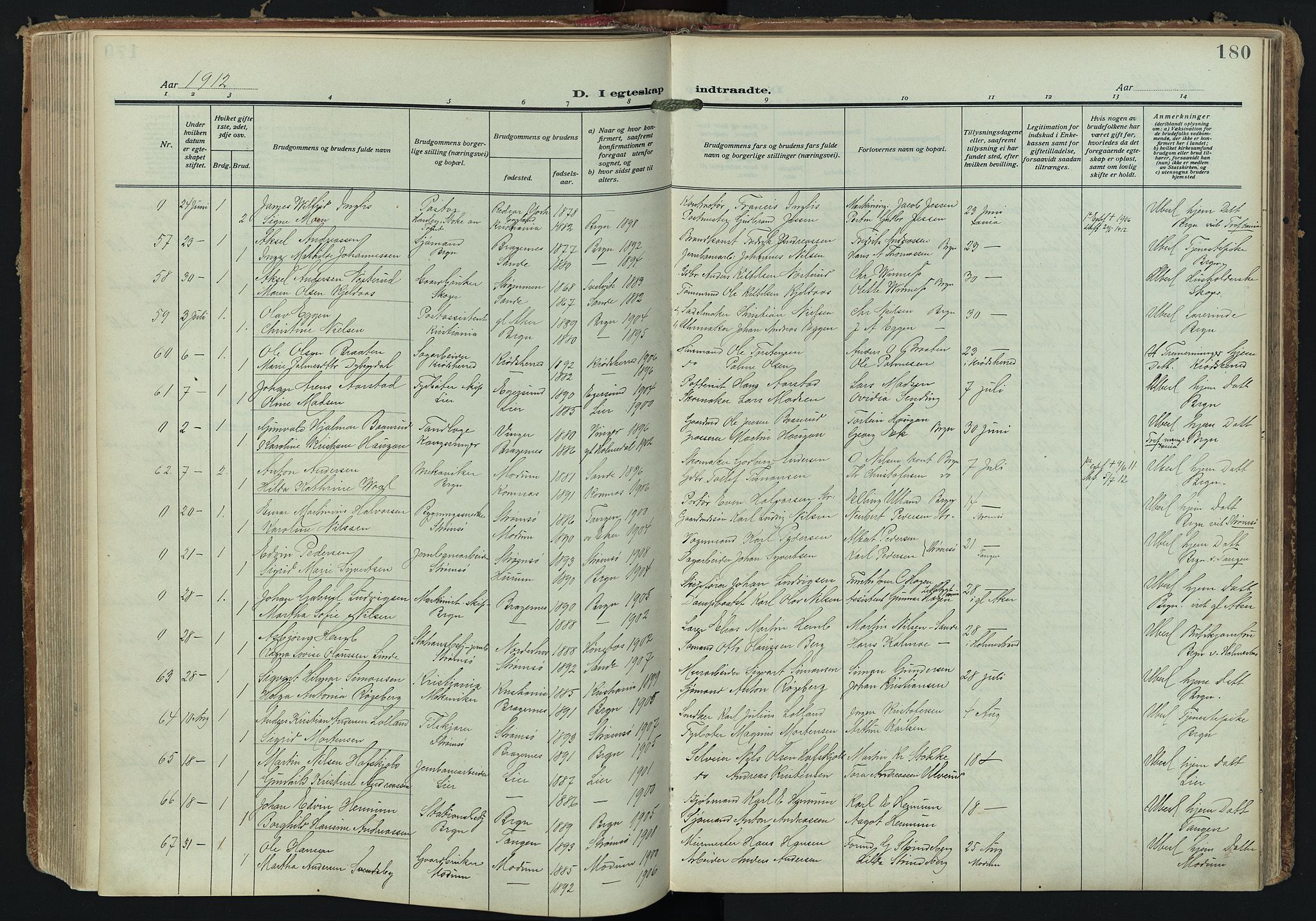 Bragernes kirkebøker, AV/SAKO-A-6/F/Fc/L0008: Parish register (official) no. III 8, 1909-1921, p. 180