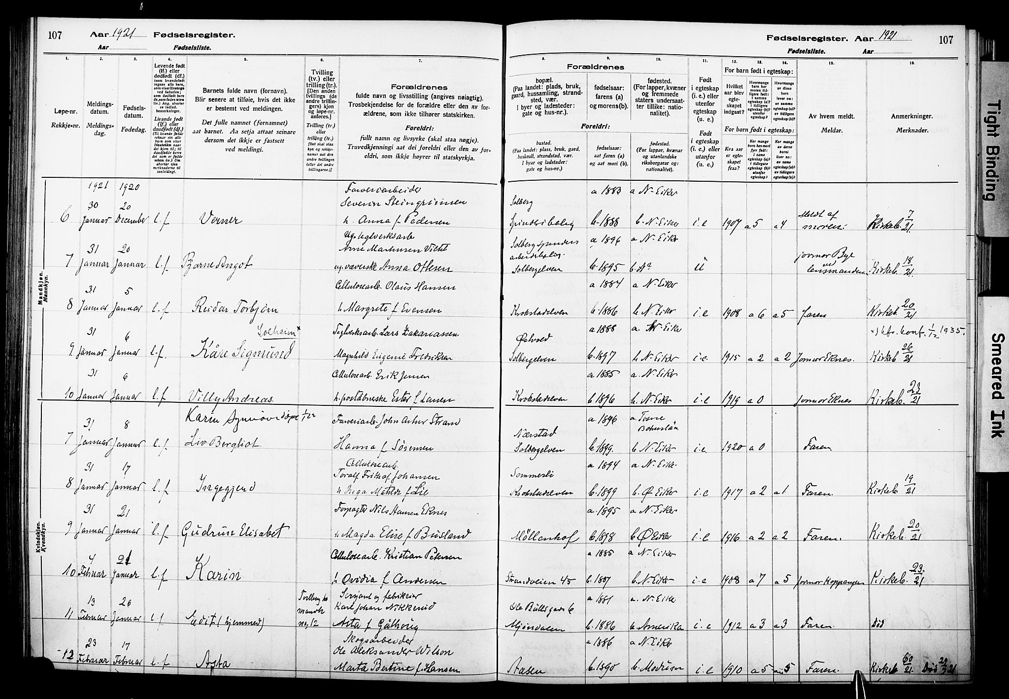 Nedre Eiker kirkebøker, SAKO/A-612/J/Ja/L0001: Birth register no. 1, 1916-1925, p. 107