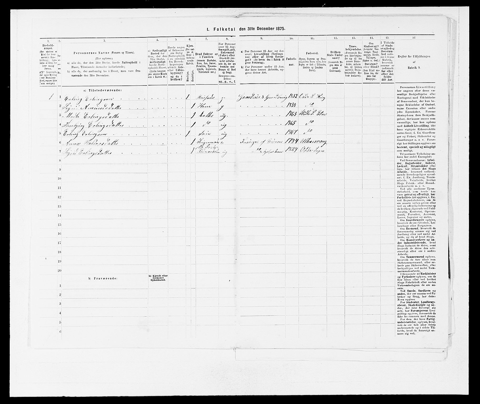 SAB, 1875 census for 1211P Etne, 1875, p. 593