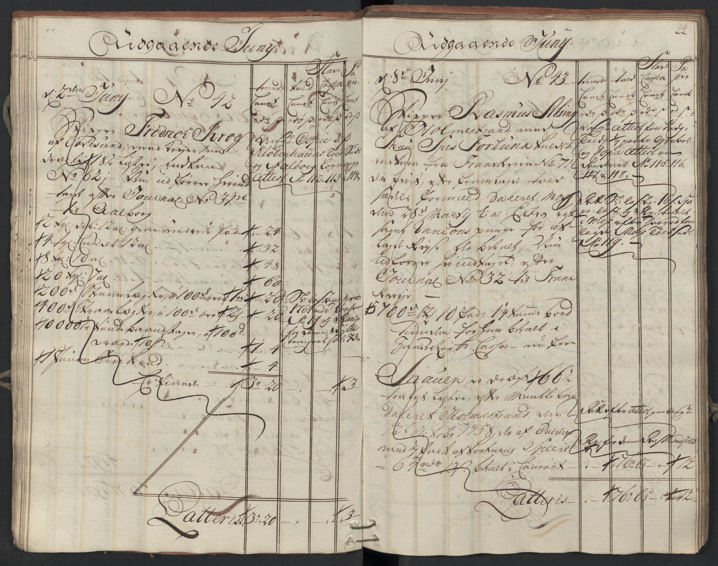 Generaltollkammeret, tollregnskaper, AV/RA-EA-5490/R09/L0038/0001: Tollregnskaper Holmestrand / Utgående hovedtollbok, 1764, p. 23b-24a