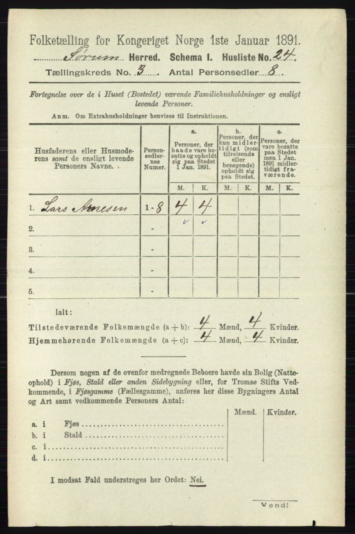 RA, 1891 census for 0226 Sørum, 1891, p. 1215