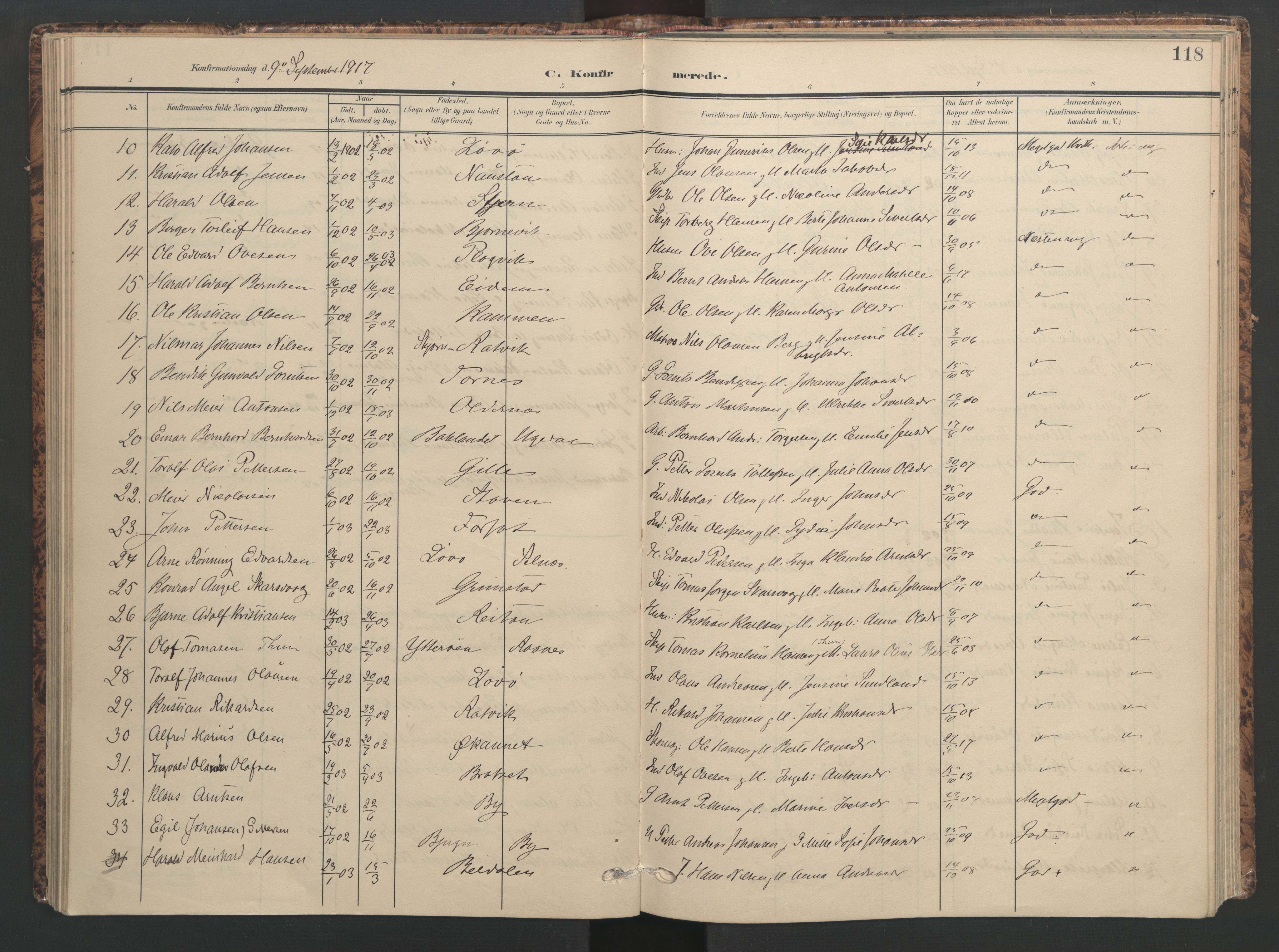 Ministerialprotokoller, klokkerbøker og fødselsregistre - Sør-Trøndelag, SAT/A-1456/655/L0682: Parish register (official) no. 655A11, 1908-1922, p. 118