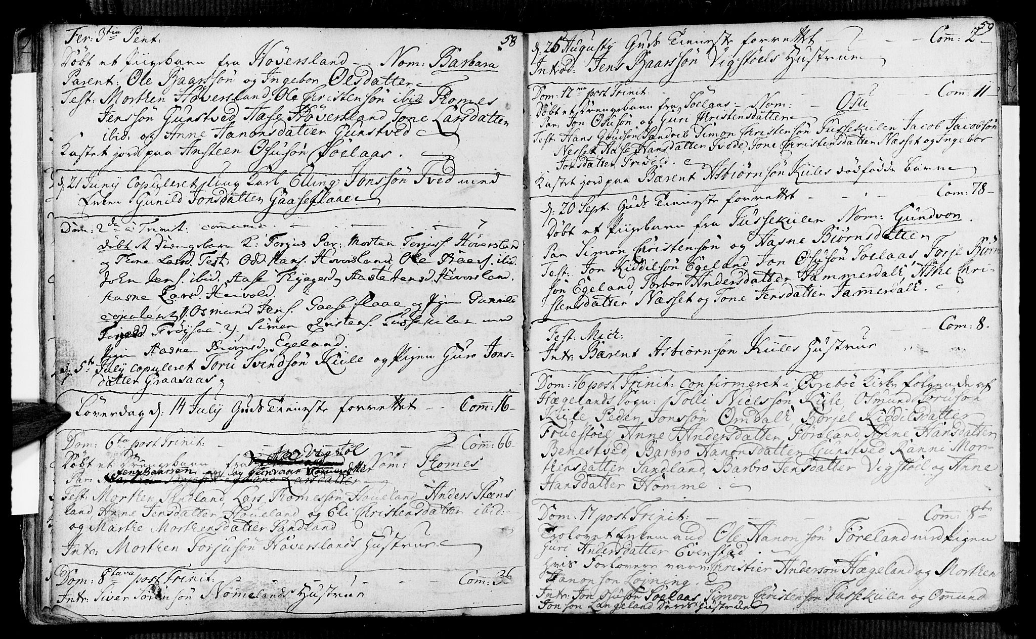 Vennesla sokneprestkontor, SAK/1111-0045/Fa/Faa/L0001: Parish register (official) no. A 1, 1753-1785, p. 58-59