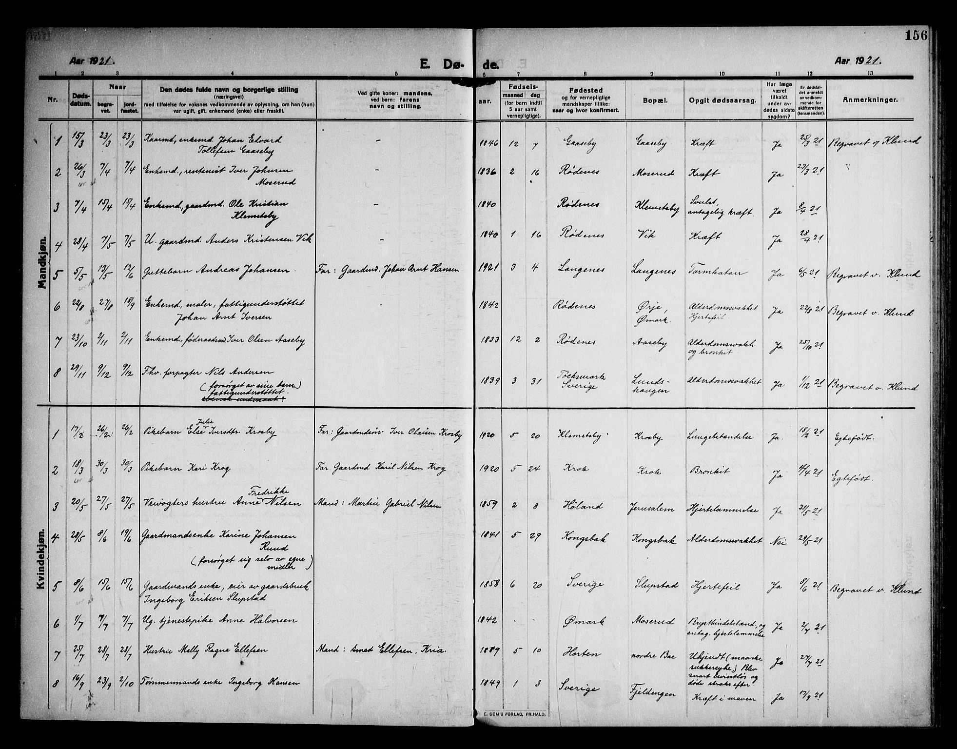 Rødenes prestekontor Kirkebøker, AV/SAO-A-2005/F/Fa/L0012: Parish register (official) no. I 12, 1911-1926, p. 156