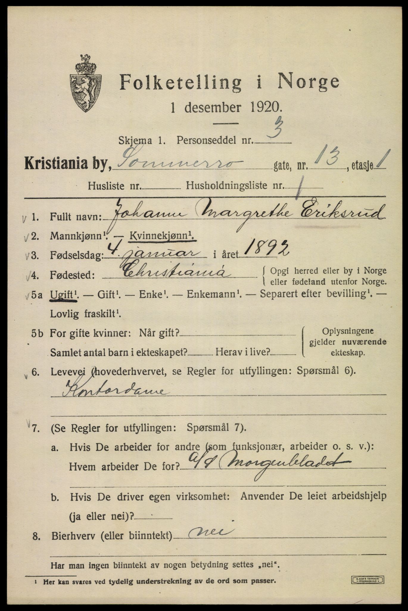 SAO, 1920 census for Kristiania, 1920, p. 528037